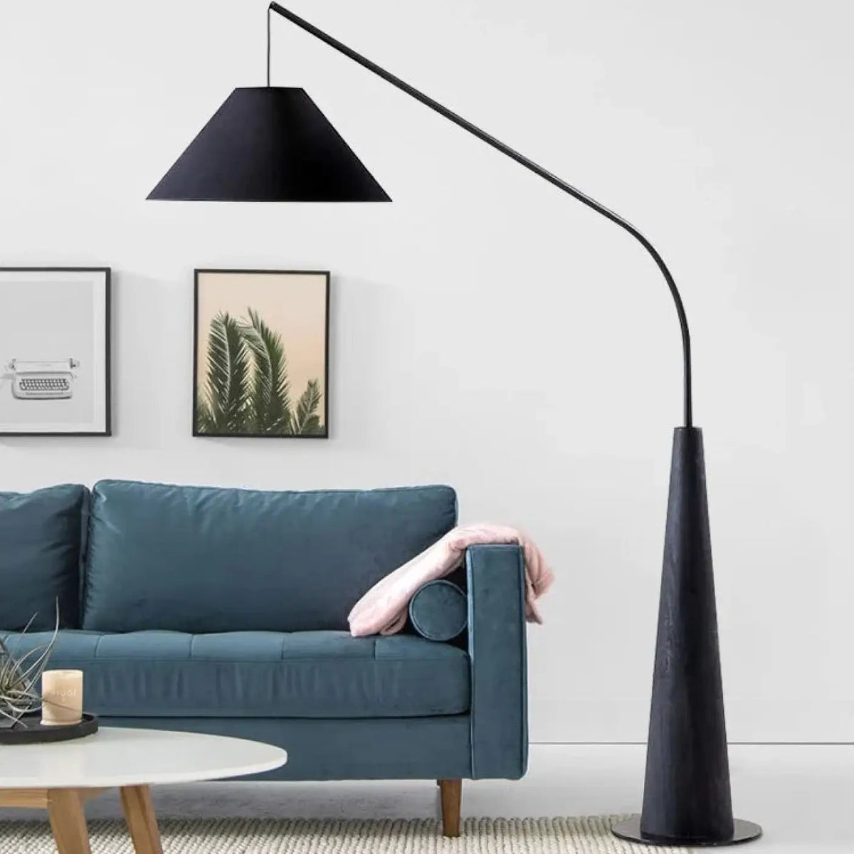 Lampadaire arqué à pied en bois, style scandinave, trois coloris, noir