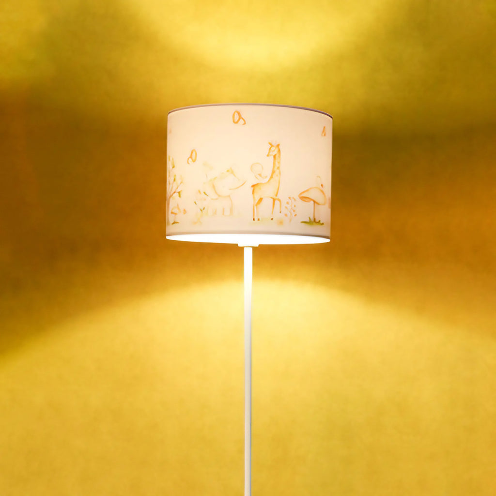 Lampadaire enfant 150 cm, girafe et éléphant blanc et marron clair