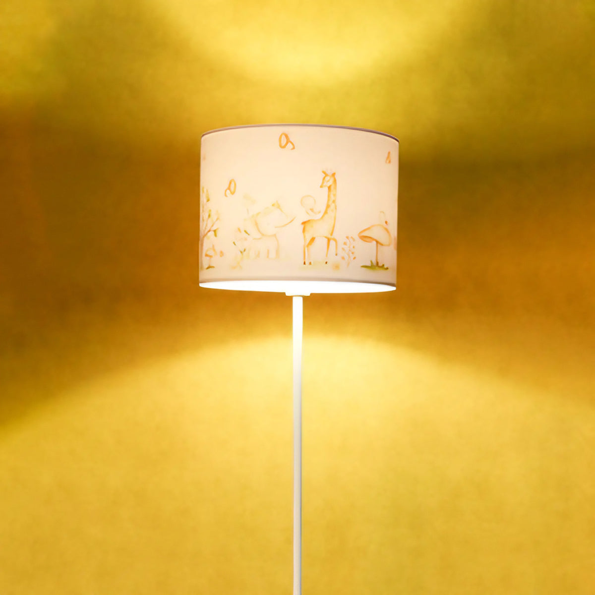 Lampadaire enfant 150 cm, girafe et éléphant blanc et marron clair