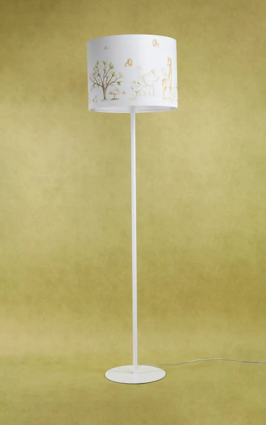 Lampadaire enfant 150 cm, girafe et éléphant blanc et marron clair