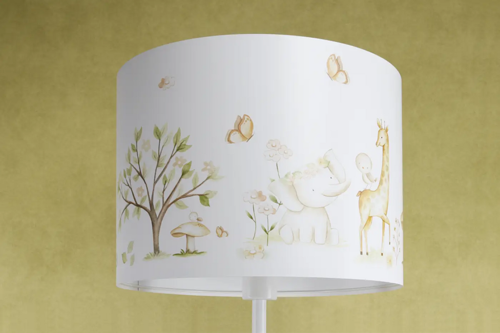 Lampadaire enfant 150 cm, girafe et éléphant blanc et marron clair