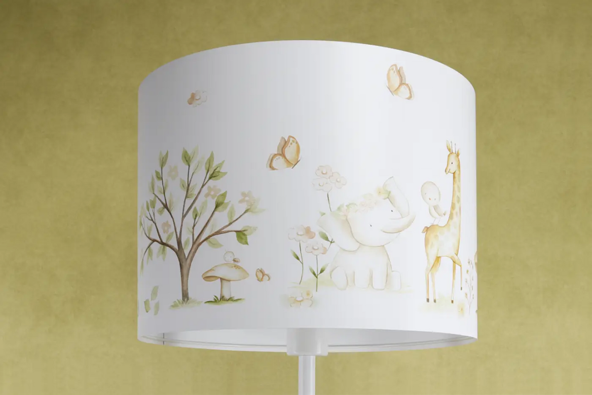 Lampadaire enfant 150 cm, girafe et éléphant blanc et marron clair