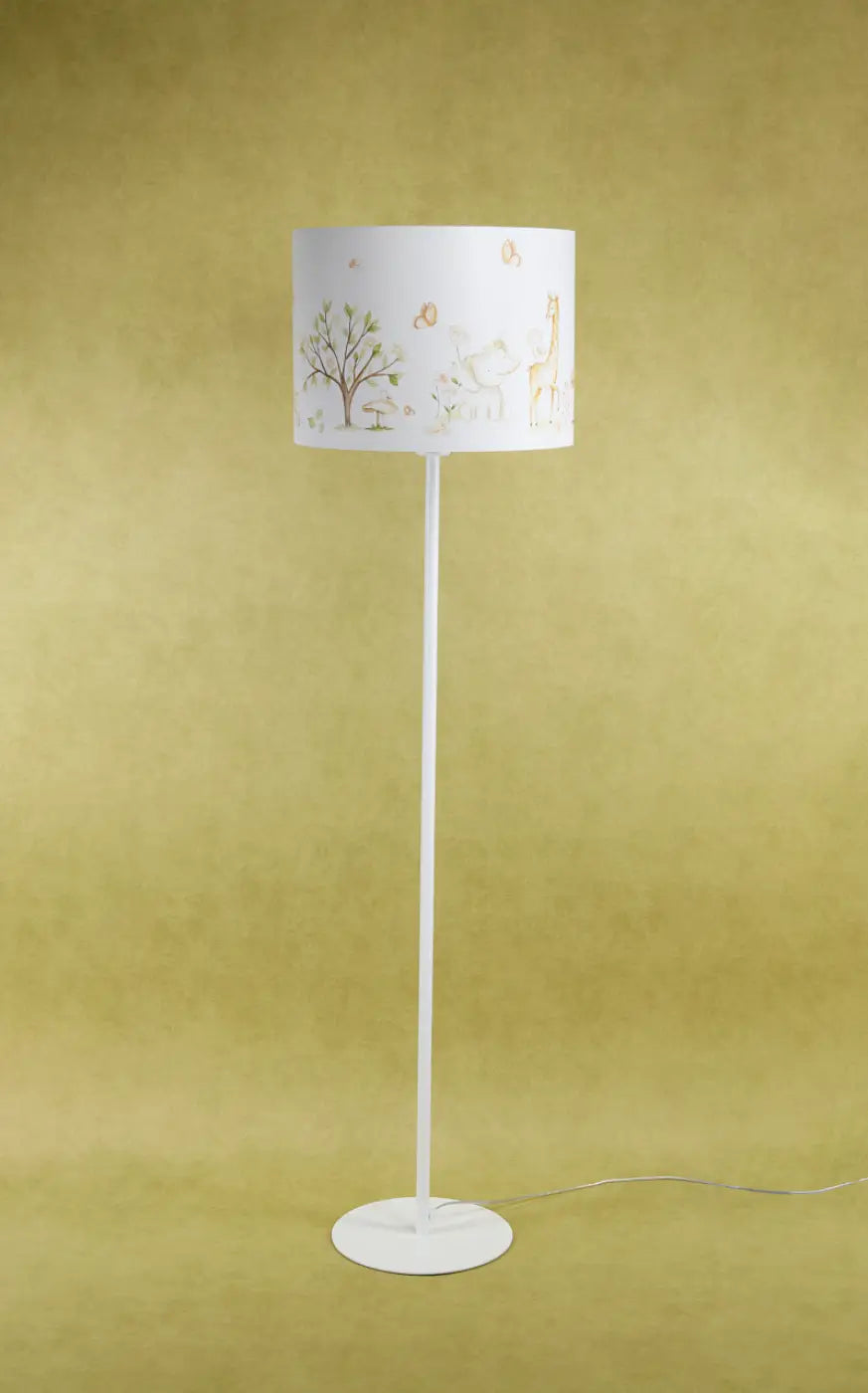 Lampadaire enfant 150 cm, girafe et éléphant blanc et marron clair