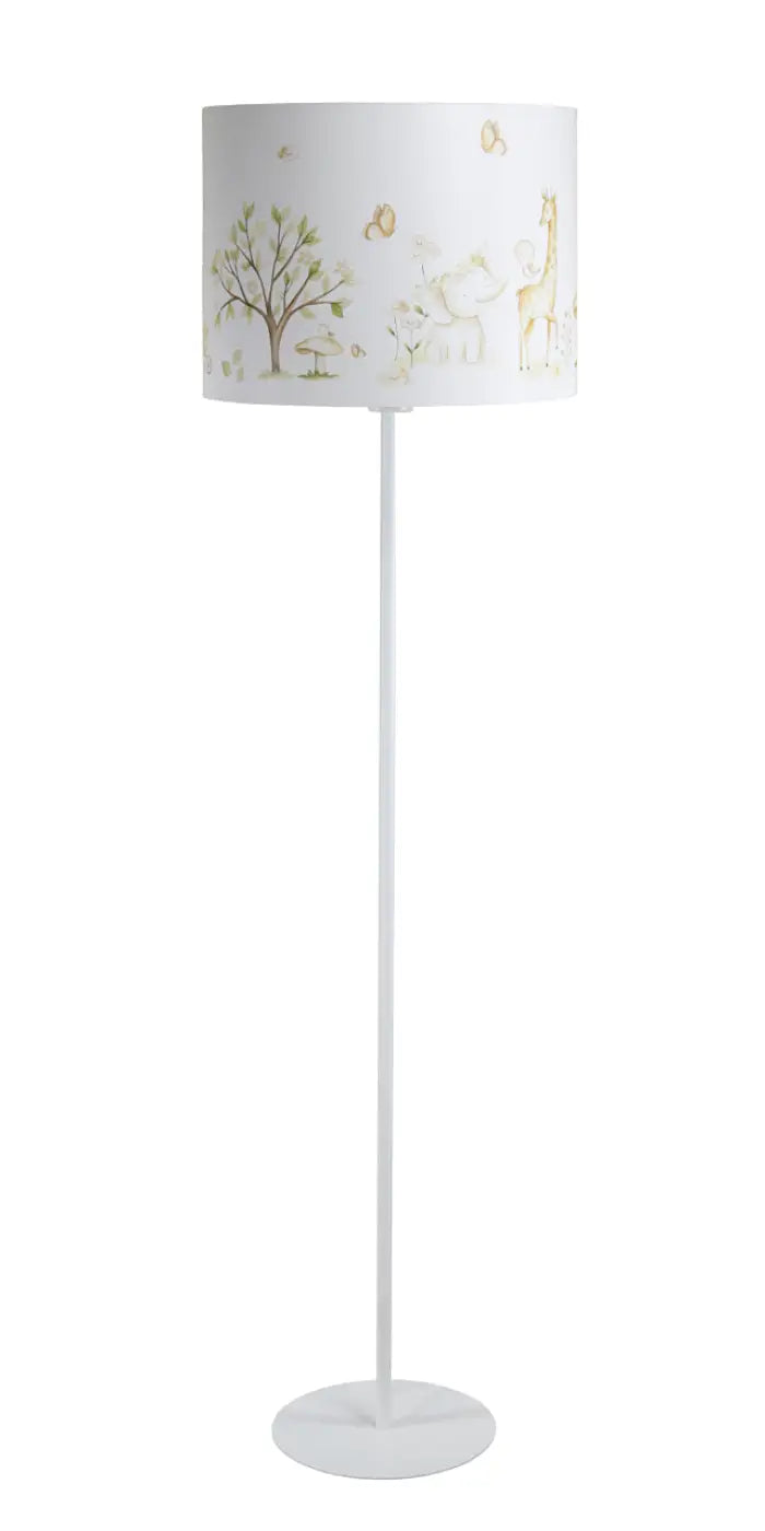Lampadaire enfant 150 cm, girafe et éléphant blanc et marron clair