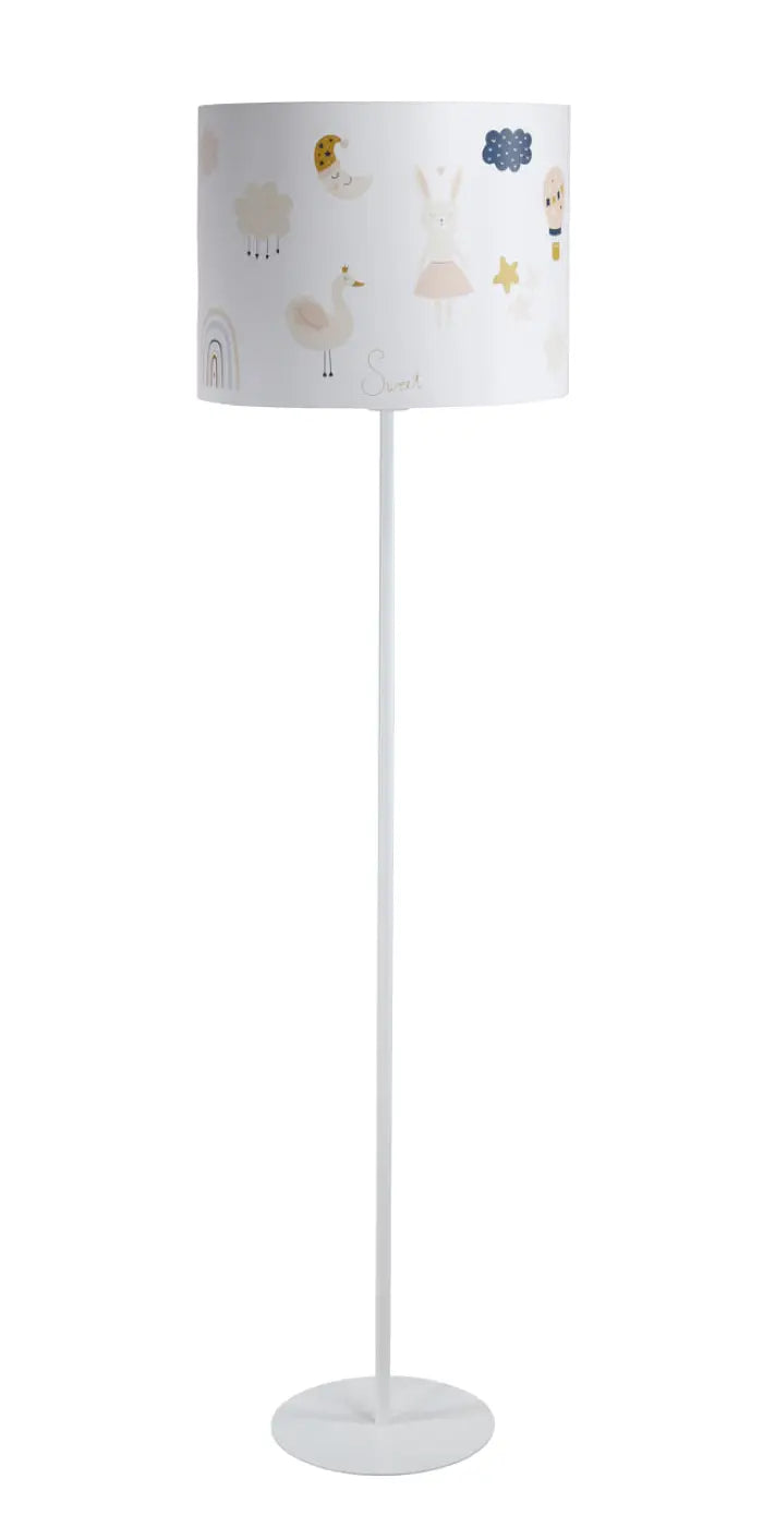 Lampadaire enfant blanc et orange, lapin, cygne et montgolfière