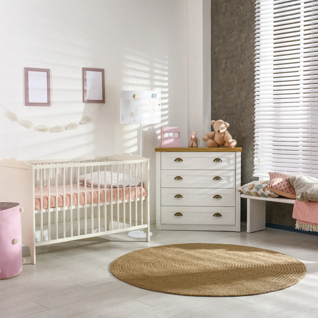 Lampadaire enfant blanc et orange, lapin, cygne et montgolfière