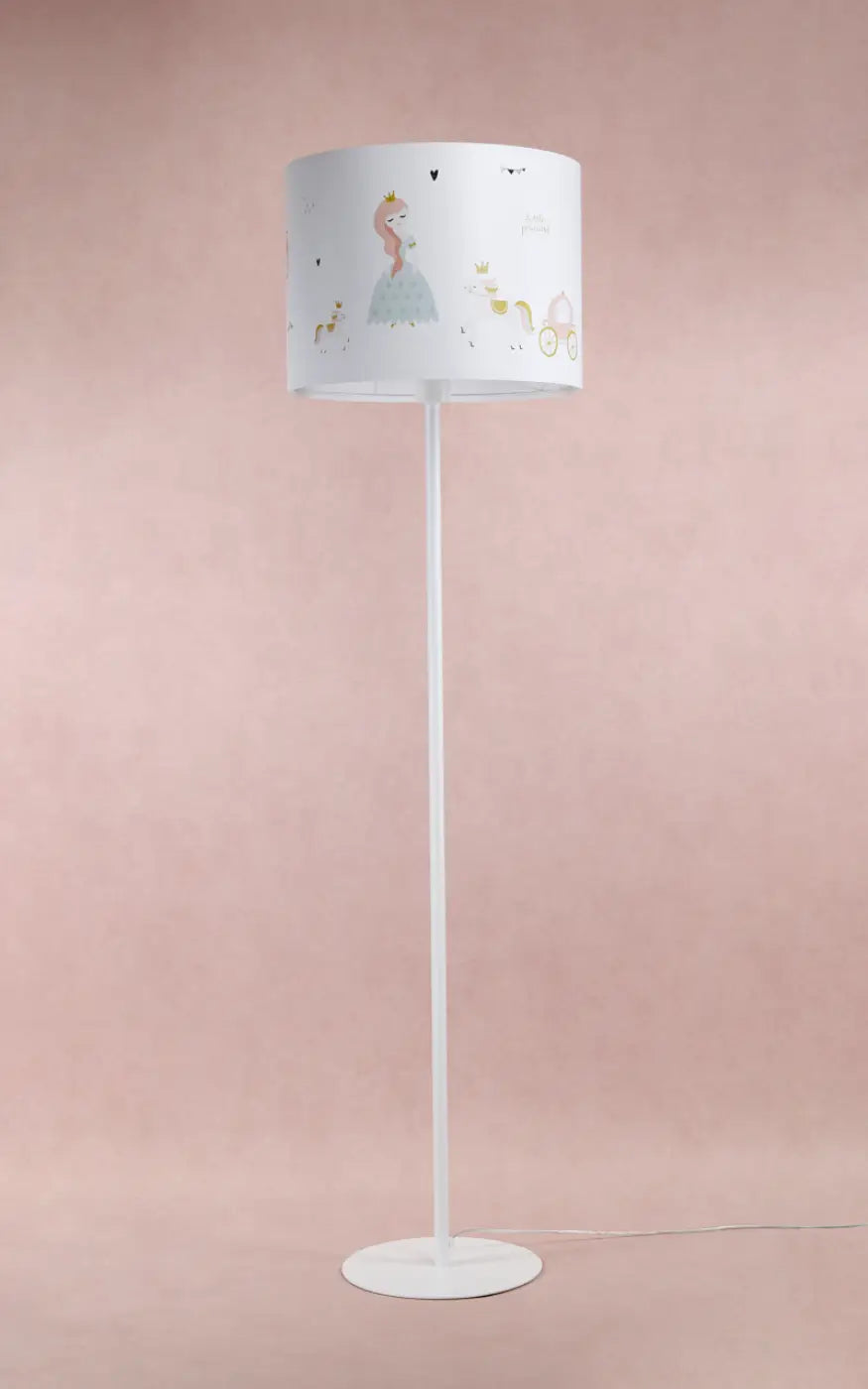 Lampadaire enfant princesse et carrosse, pied blanc, 150 cm
