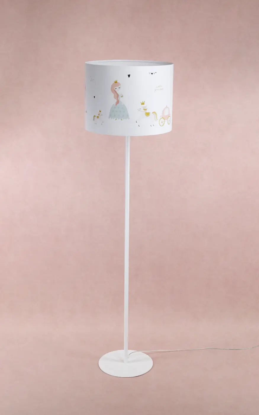 Lampadaire enfant princesse et carrosse, pied blanc, 150 cm