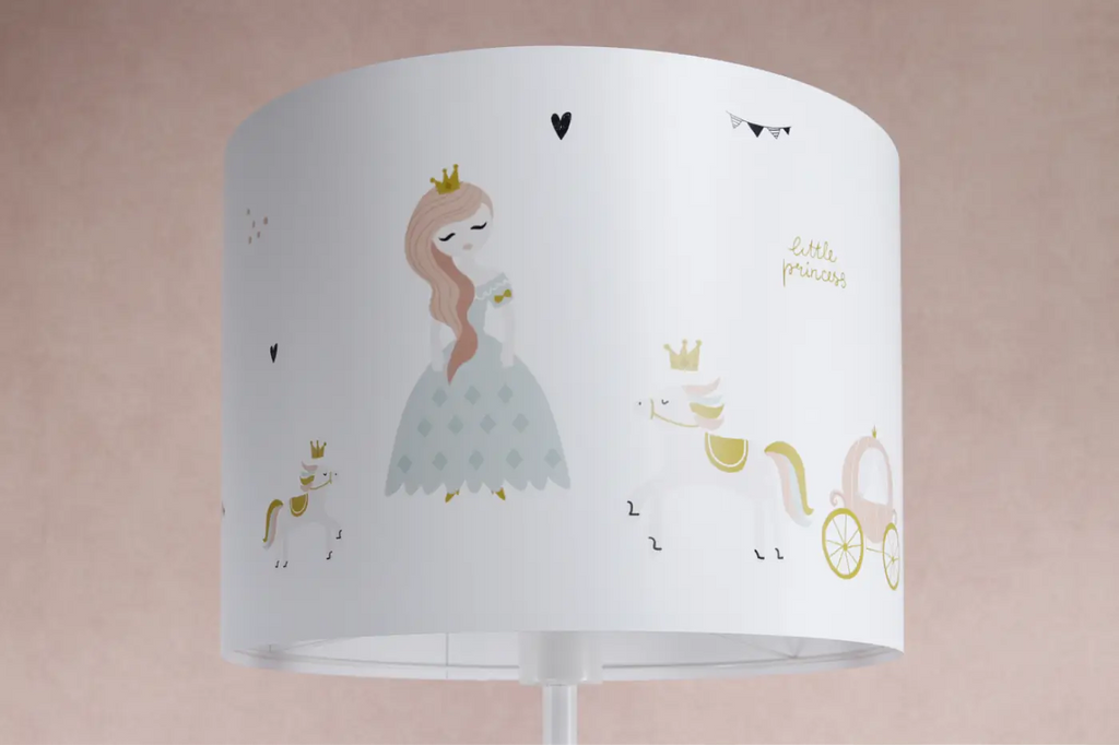 Lampadaire enfant princesse et carrosse, pied blanc, 150 cm