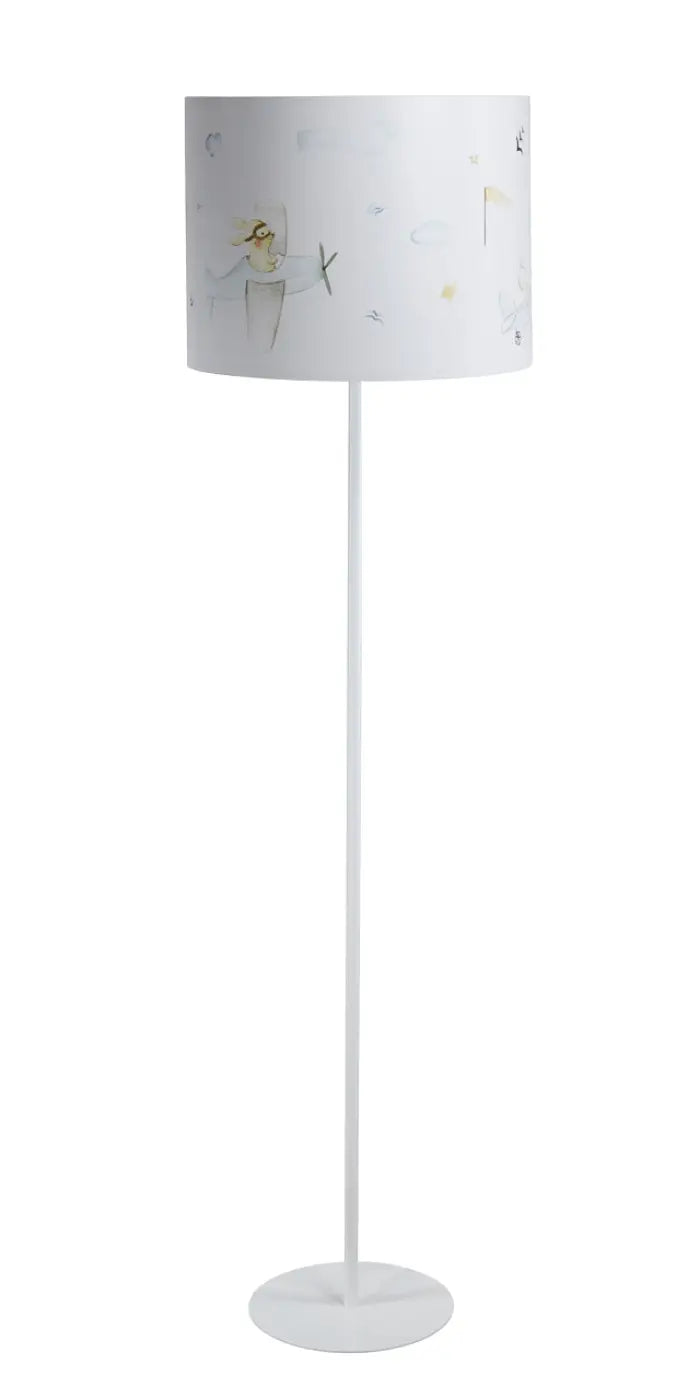 Lampadaire enfant 150 cm, petit aviateur et nuages bleu pastel