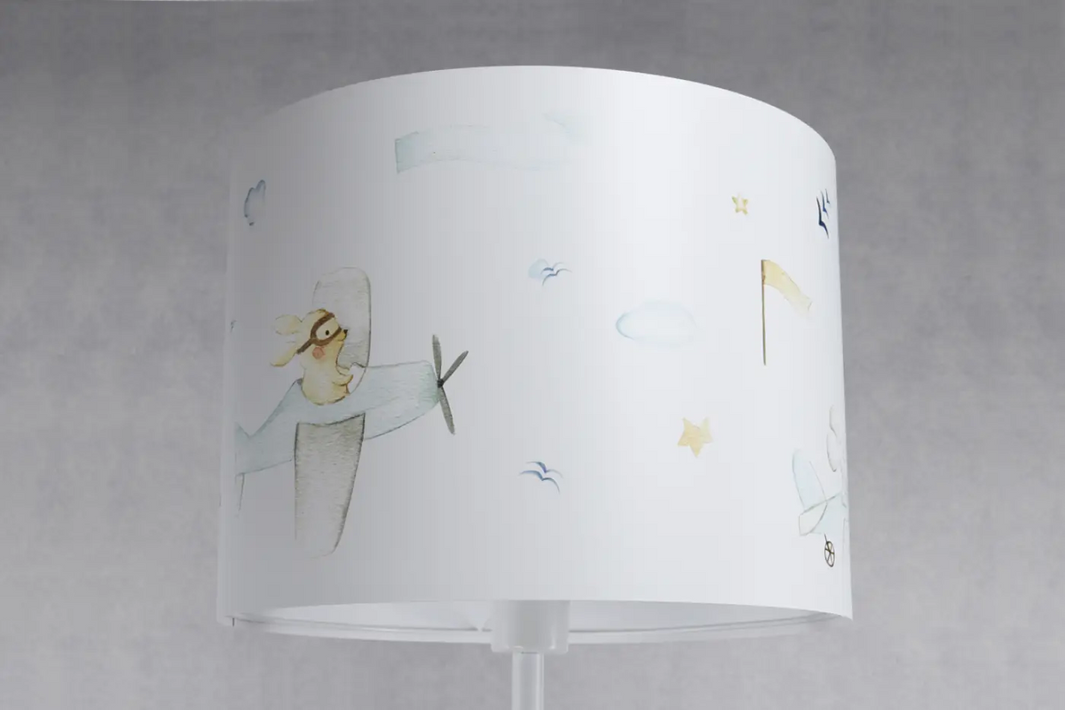 Lampadaire enfant 150 cm, petit aviateur et nuages bleu pastel
