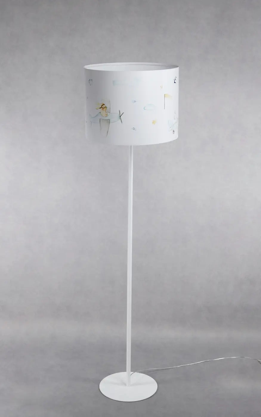 Lampadaire enfant 150 cm, petit aviateur et nuages bleu pastel