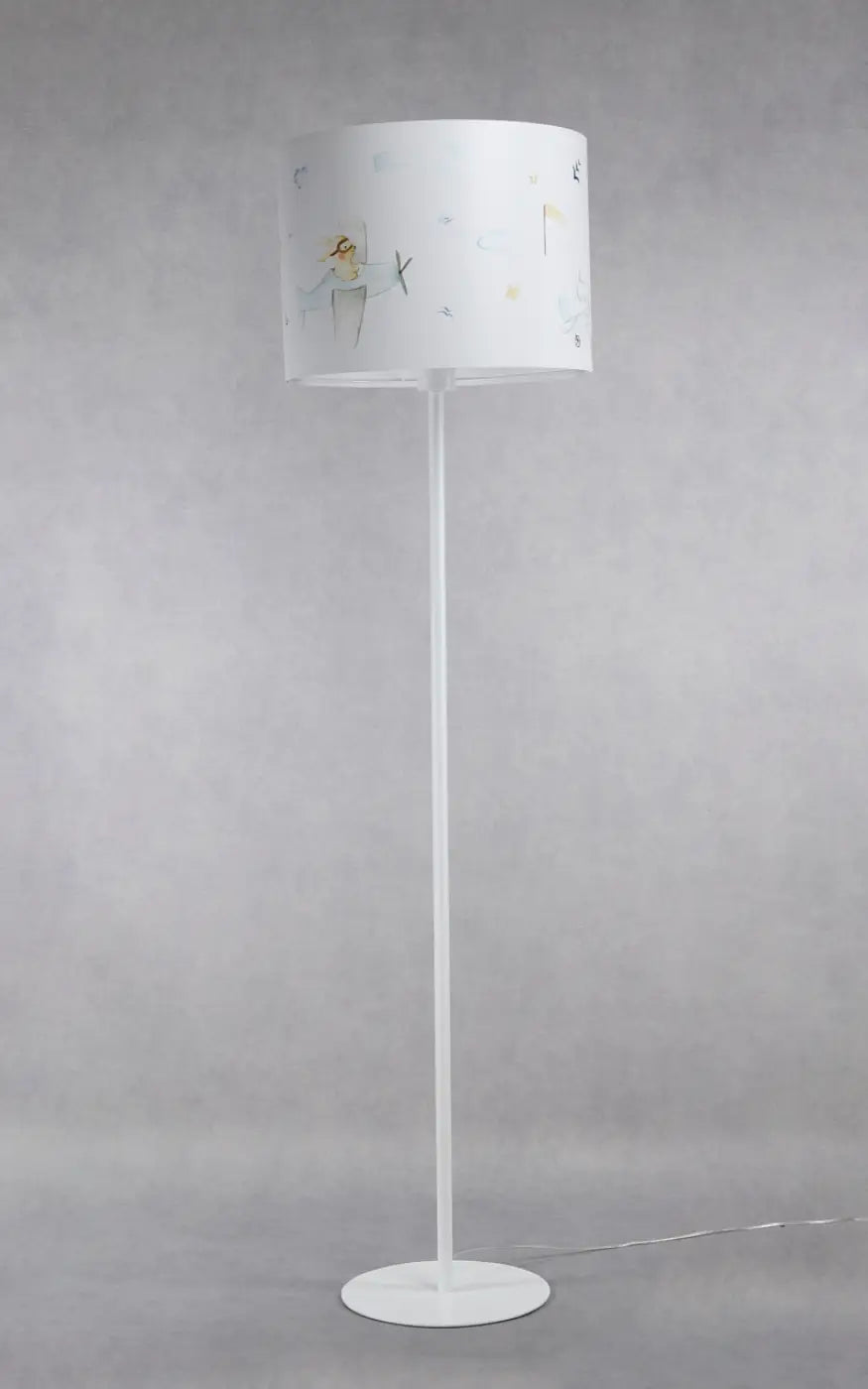 Lampadaire enfant 150 cm, petit aviateur et nuages bleu pastel