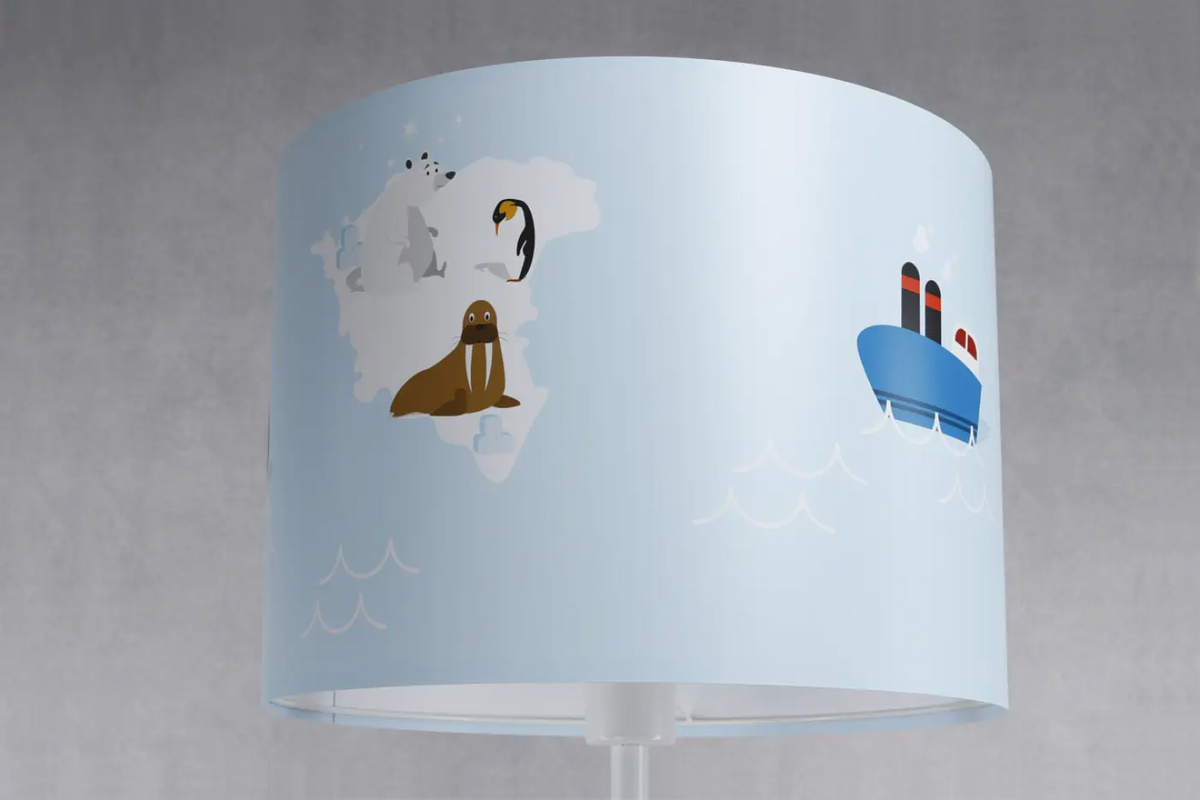 Lampadaire enfant bleu, ours polaire et bateau dans les glaces