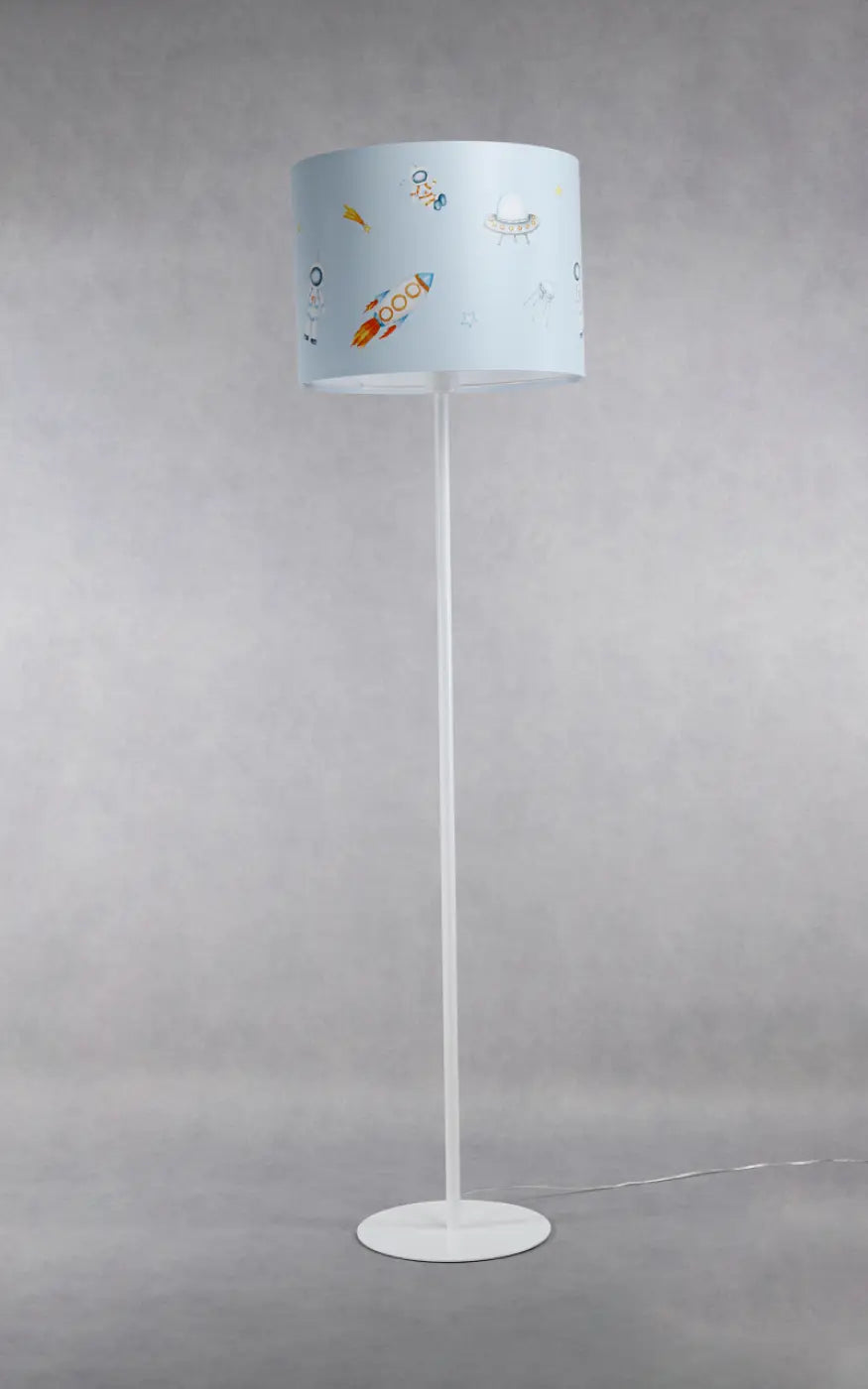 Lampadaire enfant bleu pastel, fusées et astronautes, 150 cm