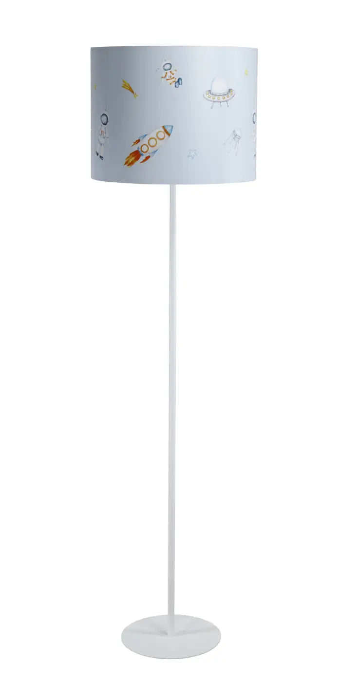 Lampadaire enfant bleu pastel, fusées et astronautes, 150 cm