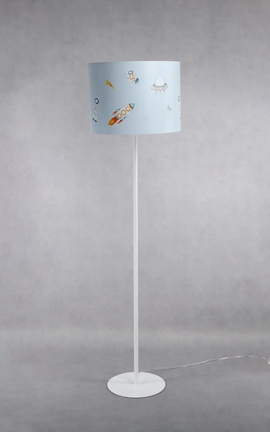 Lampadaire enfant bleu pastel, fusées et astronautes, 150 cm