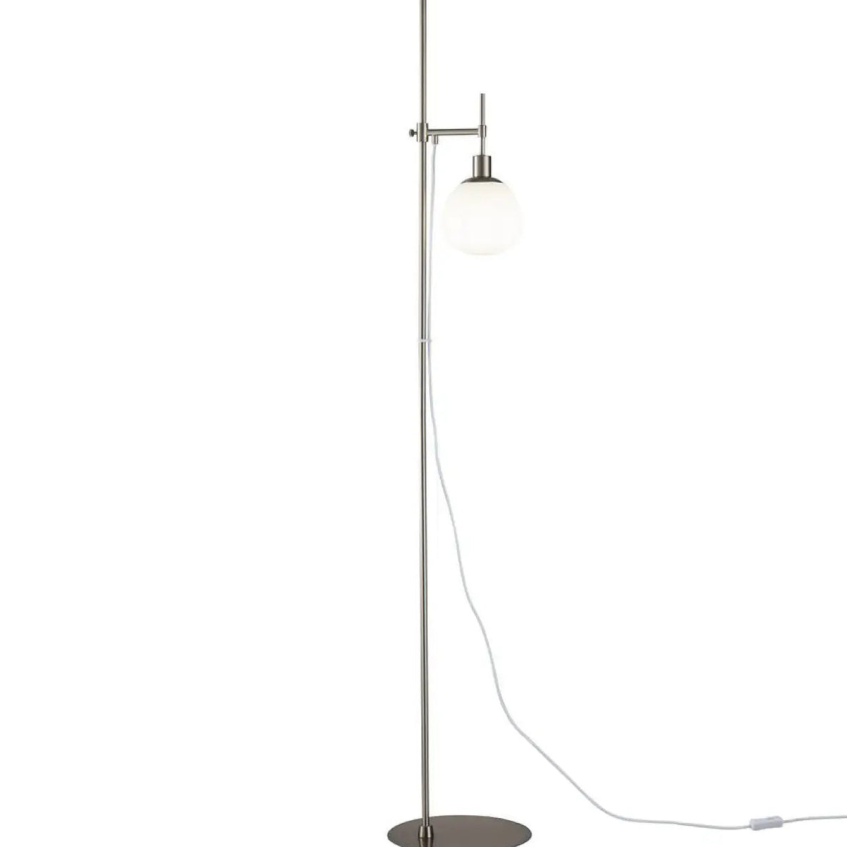 Lampadaire à globe opalin orientable, acier argent ou cuivre