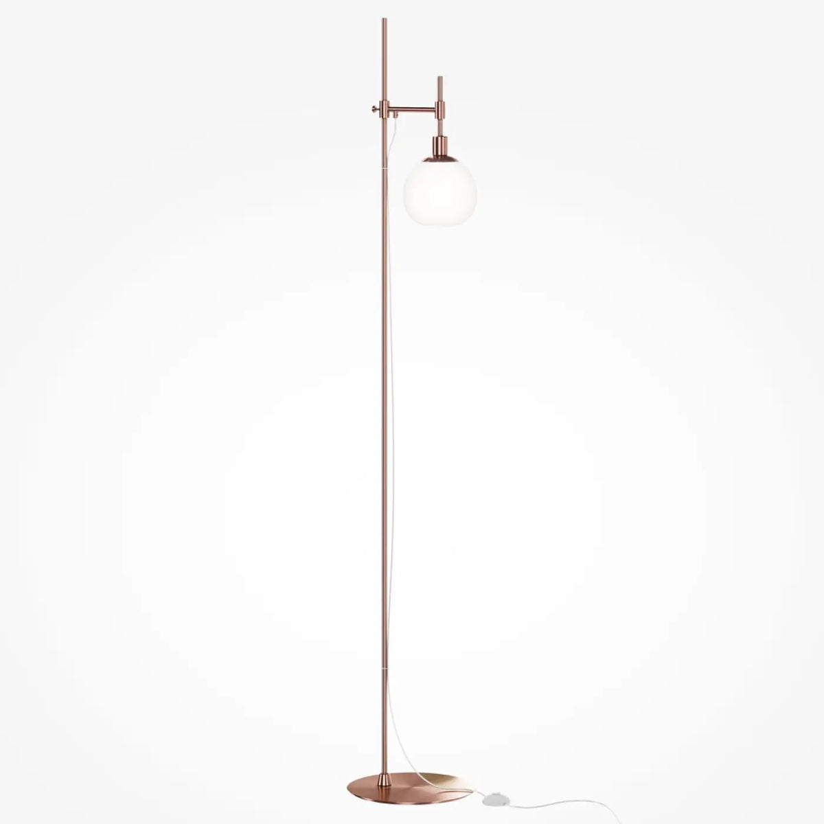 Lampadaire à globe opalin orientable, acier argent ou cuivre, cuivre