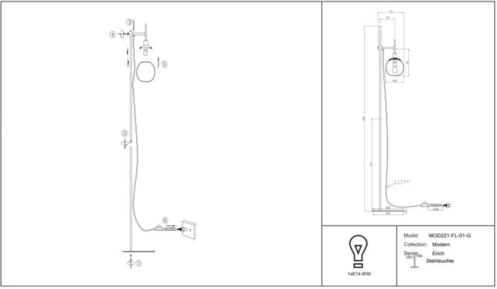 Lampadaire à globe opalin orientable, acier argent ou cuivre