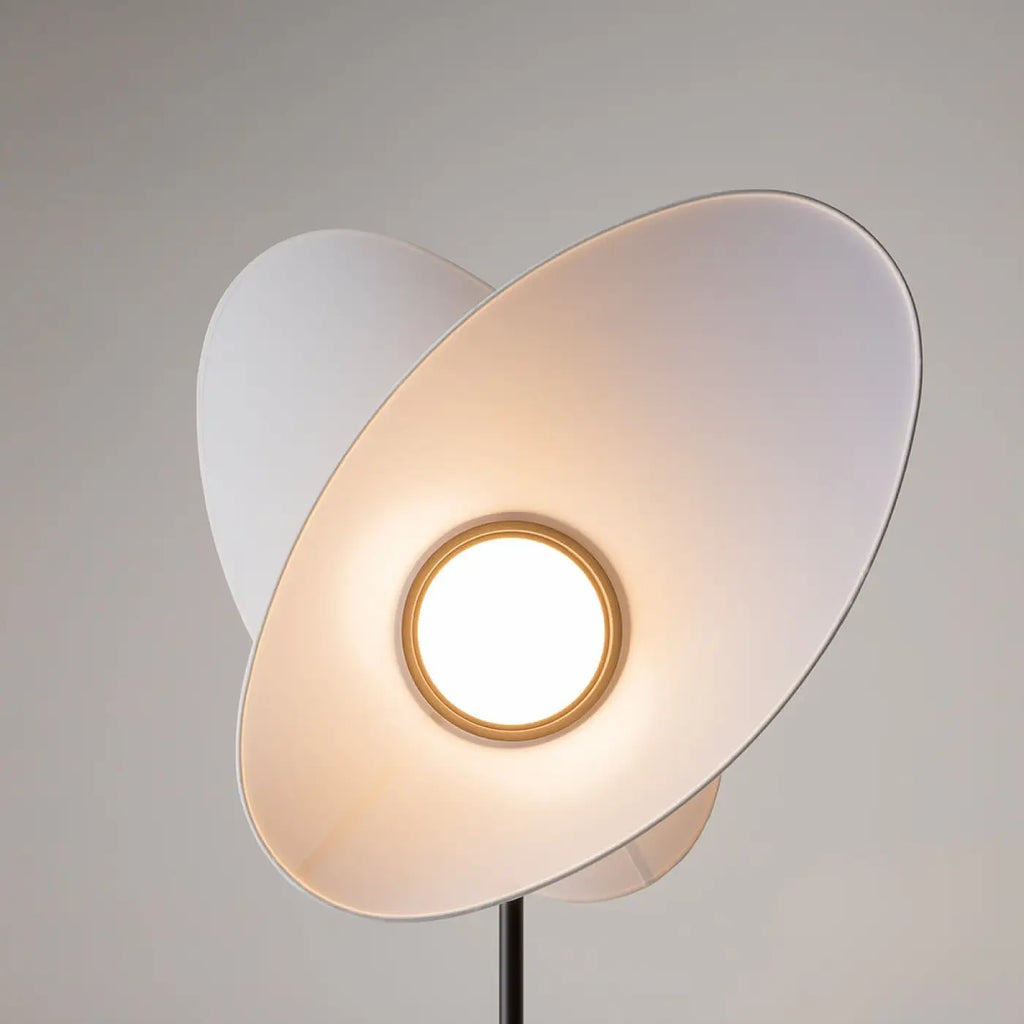 Lampadaire LED à deux abat-jour en tissu blanc, pied noir
