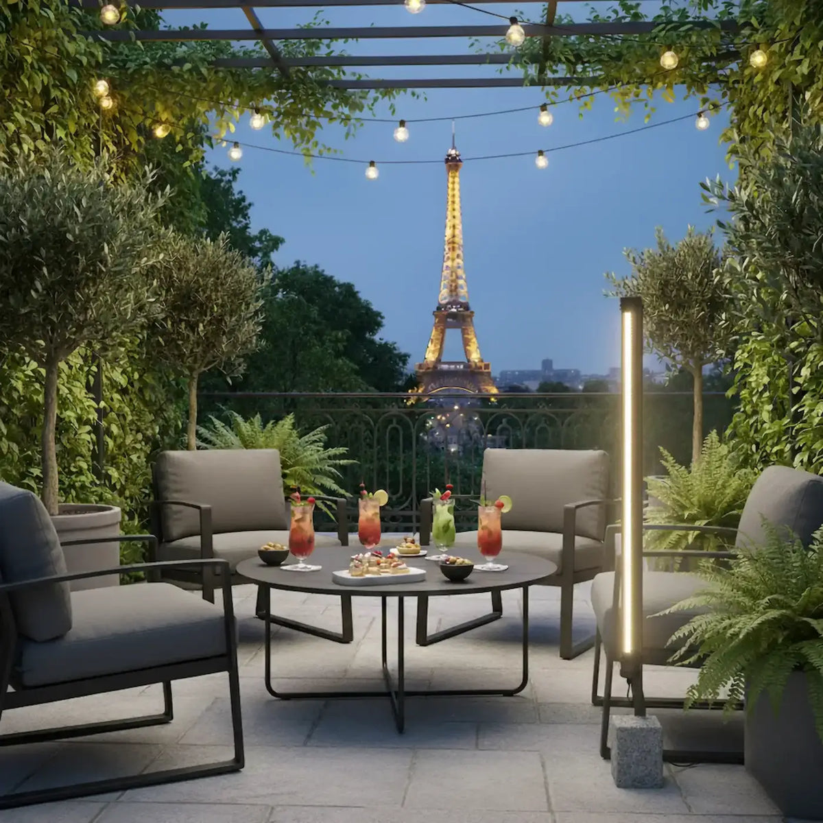 Lampadaire extérieur tube LED IP65, 1,63 m, grille ou nid d'abeille, noir