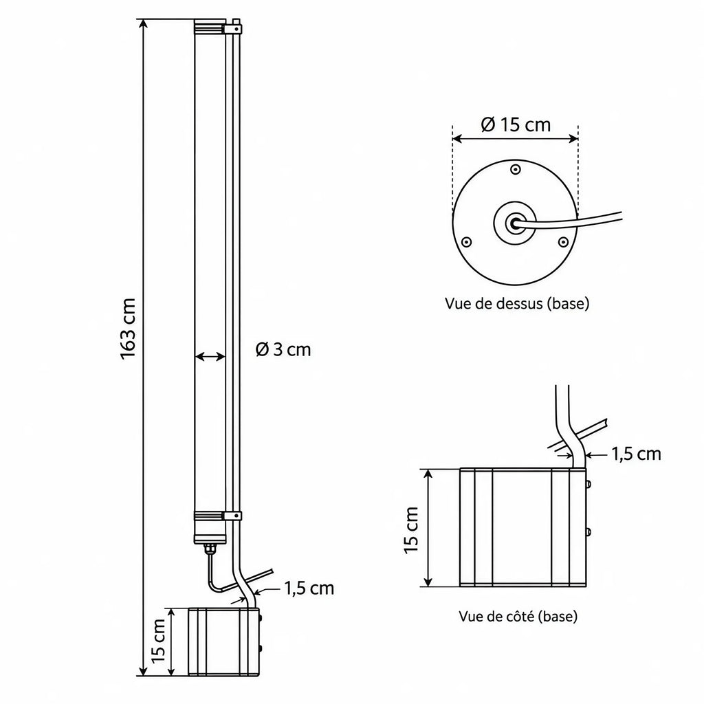 Lampadaire extérieur tube LED IP65, 1,63 m, grille ou nid d'abeille