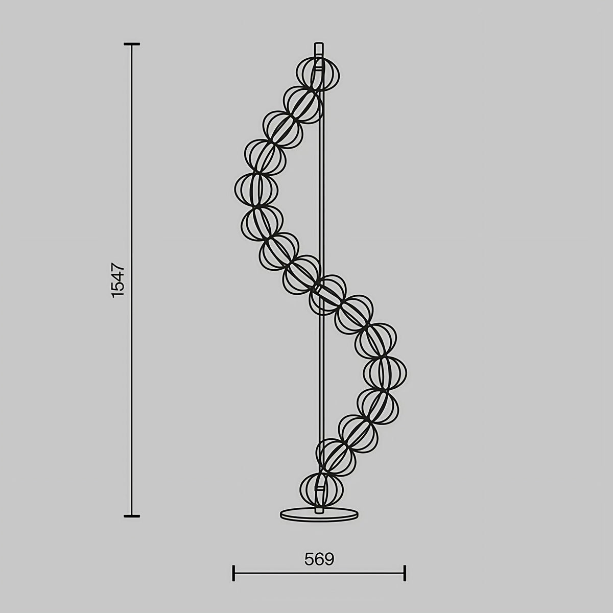 Lampadaire LED en cage de tiges d'acier doré, 155 cm