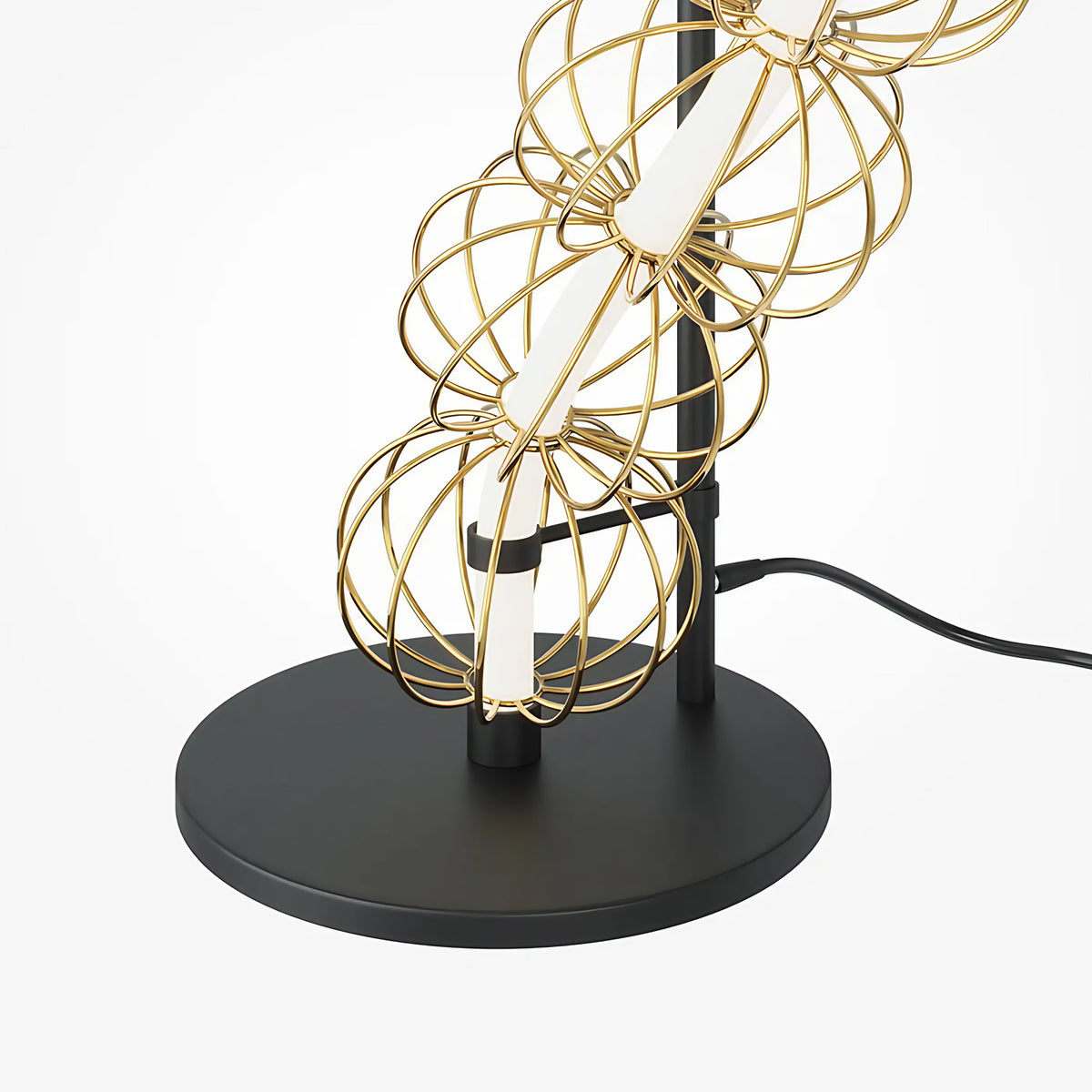 Lampadaire LED en cage de tiges d'acier doré, 155 cm
