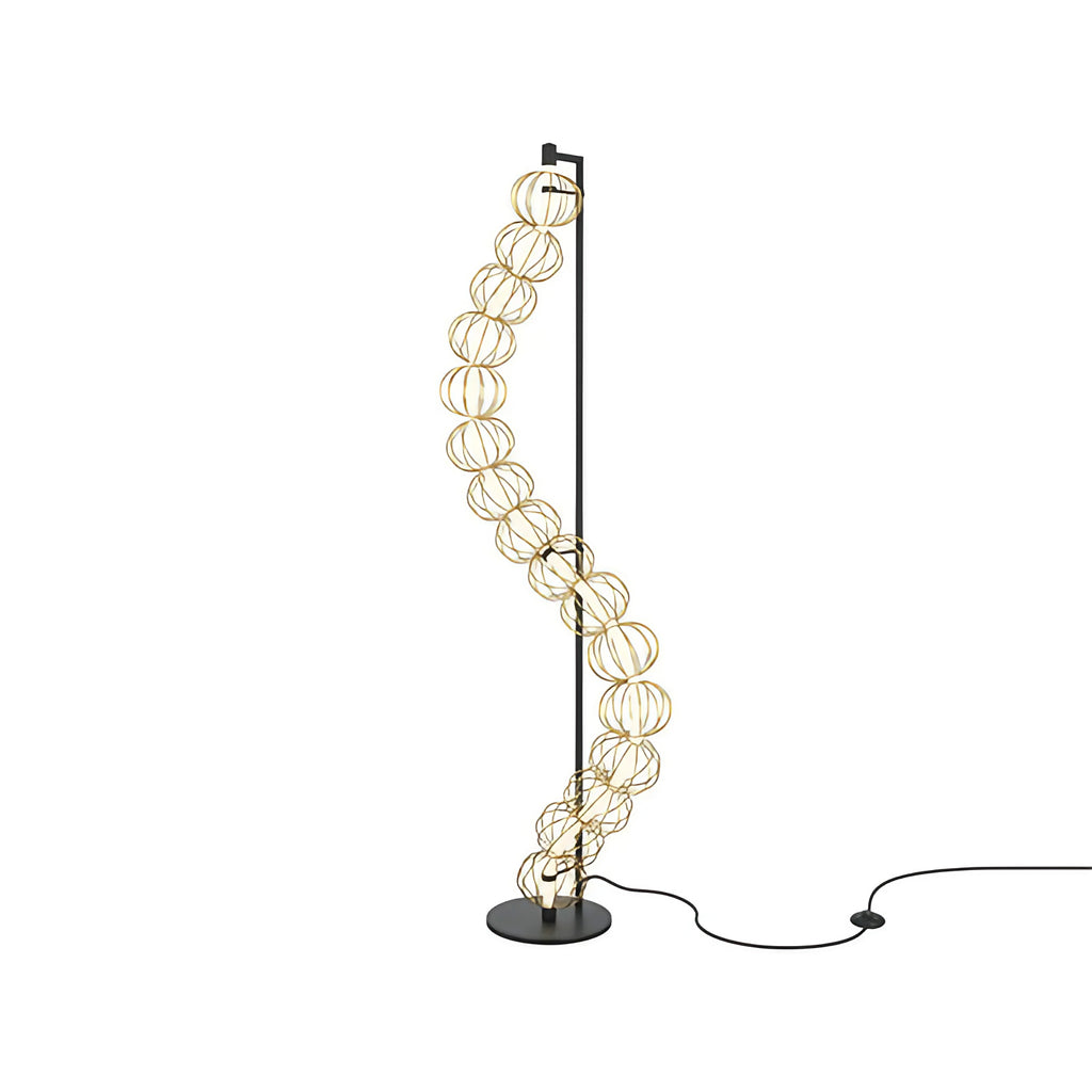 Lampadaire LED en cage de tiges d'acier doré, 155 cm
