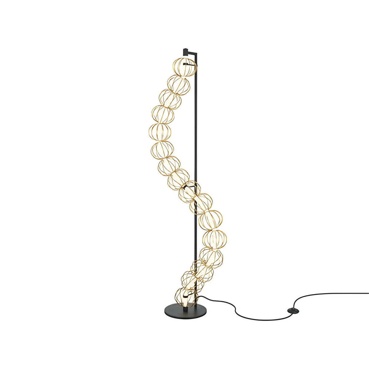 Lampadaire LED en cage de tiges d'acier doré, 155 cm