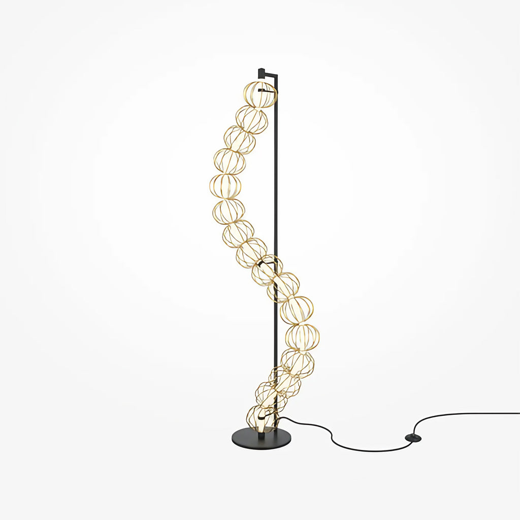 Lampadaire LED en cage de tiges d'acier doré, 155 cm