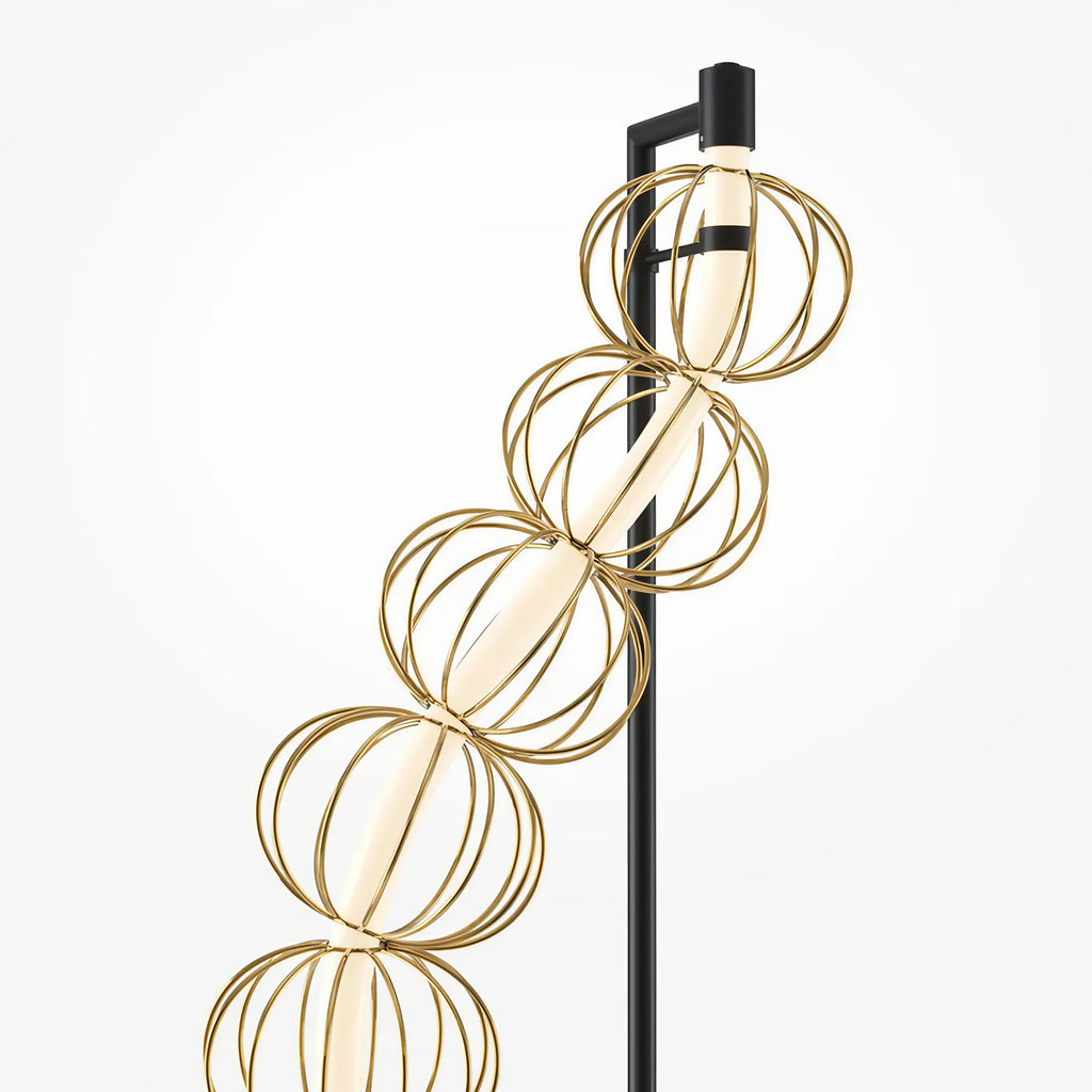 Lampadaire LED en cage de tiges d'acier doré, 155 cm