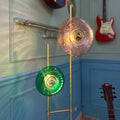 Lampadaire à deux disques de verre soufflé, pied en marbre blanc