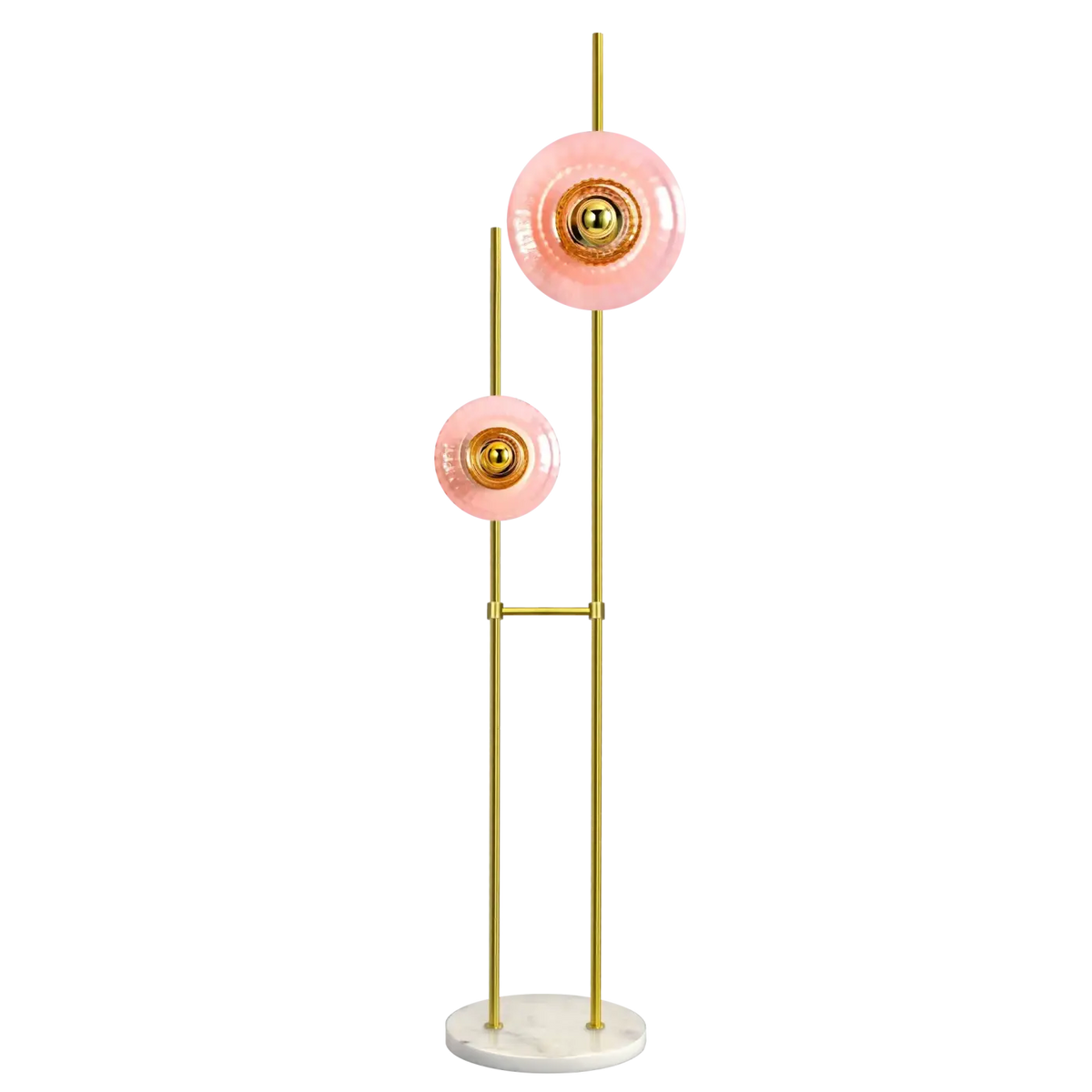 Lampadaire à deux disques de verre soufflé, pied en marbre blanc