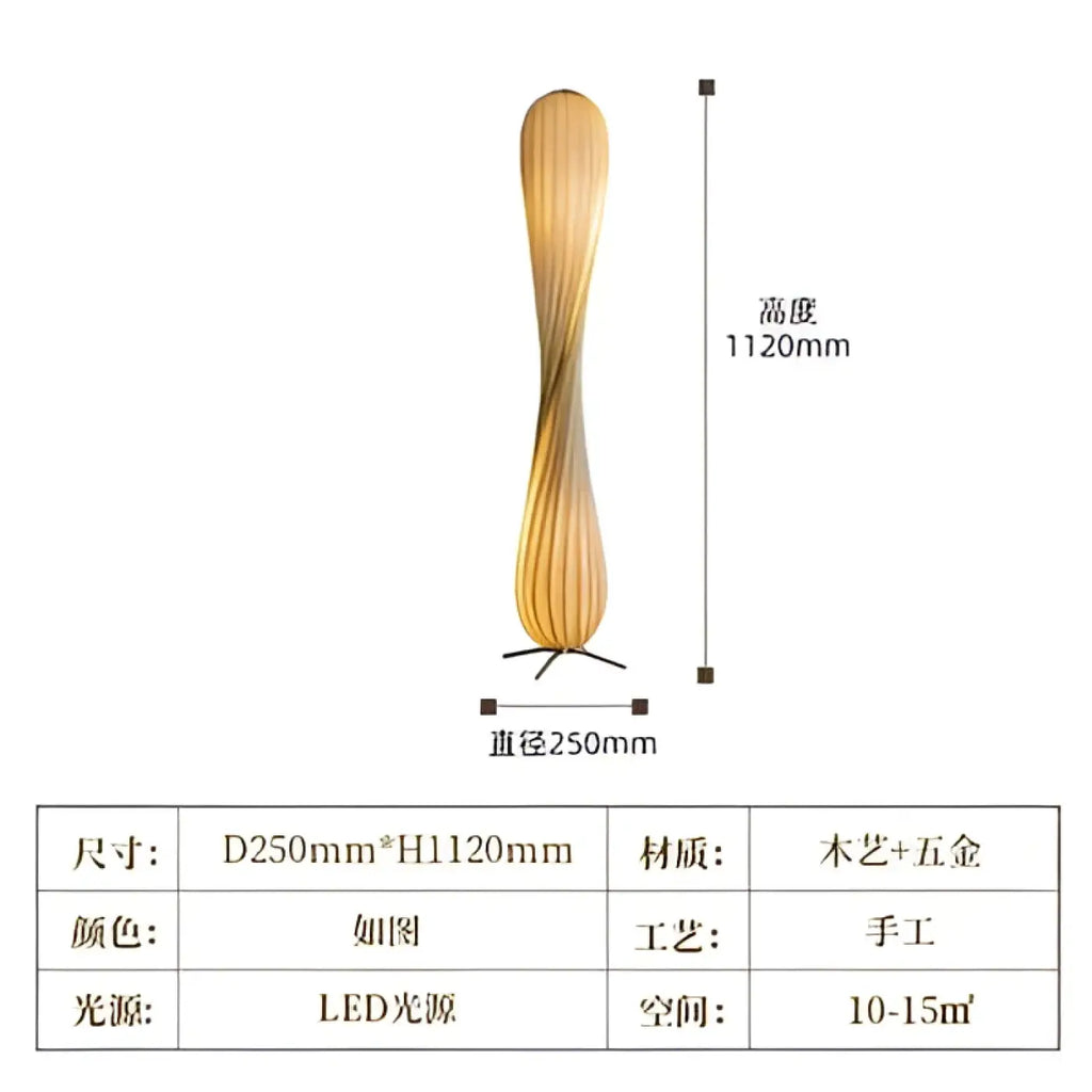Lampadaire japonais en bois torsadé, taille S ou M