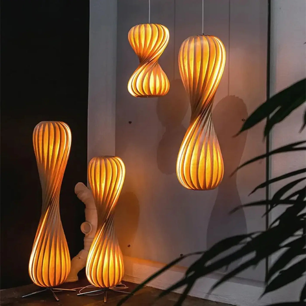 Lampadaire japonais en bois torsadé, taille S ou M