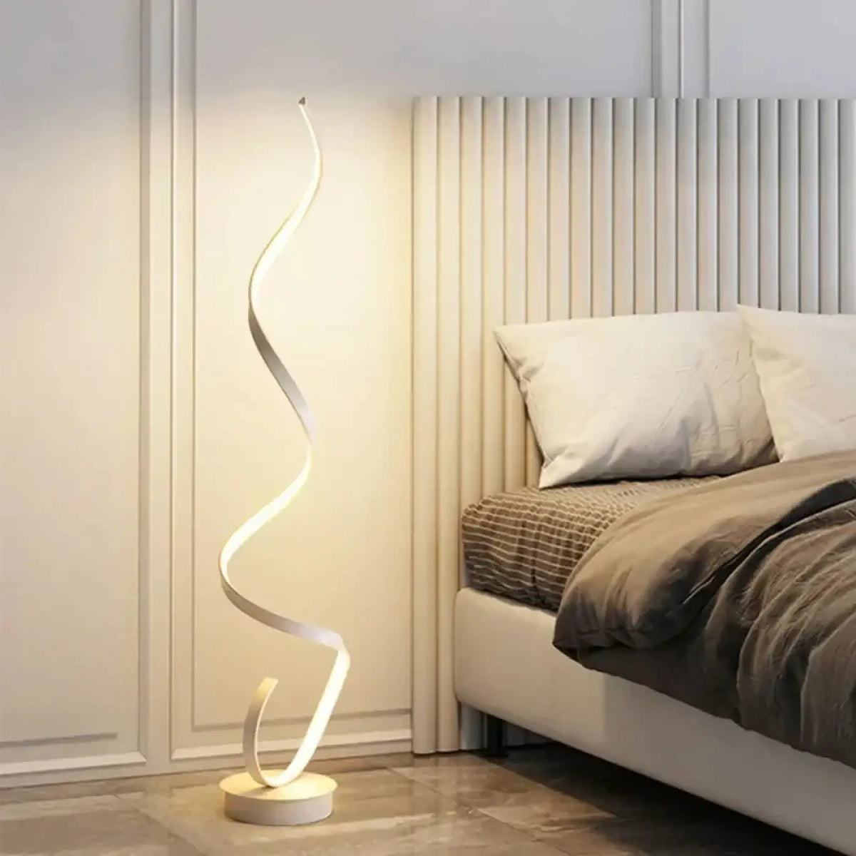 Lampadaire LED ondulé minimaliste, noir ou blanc