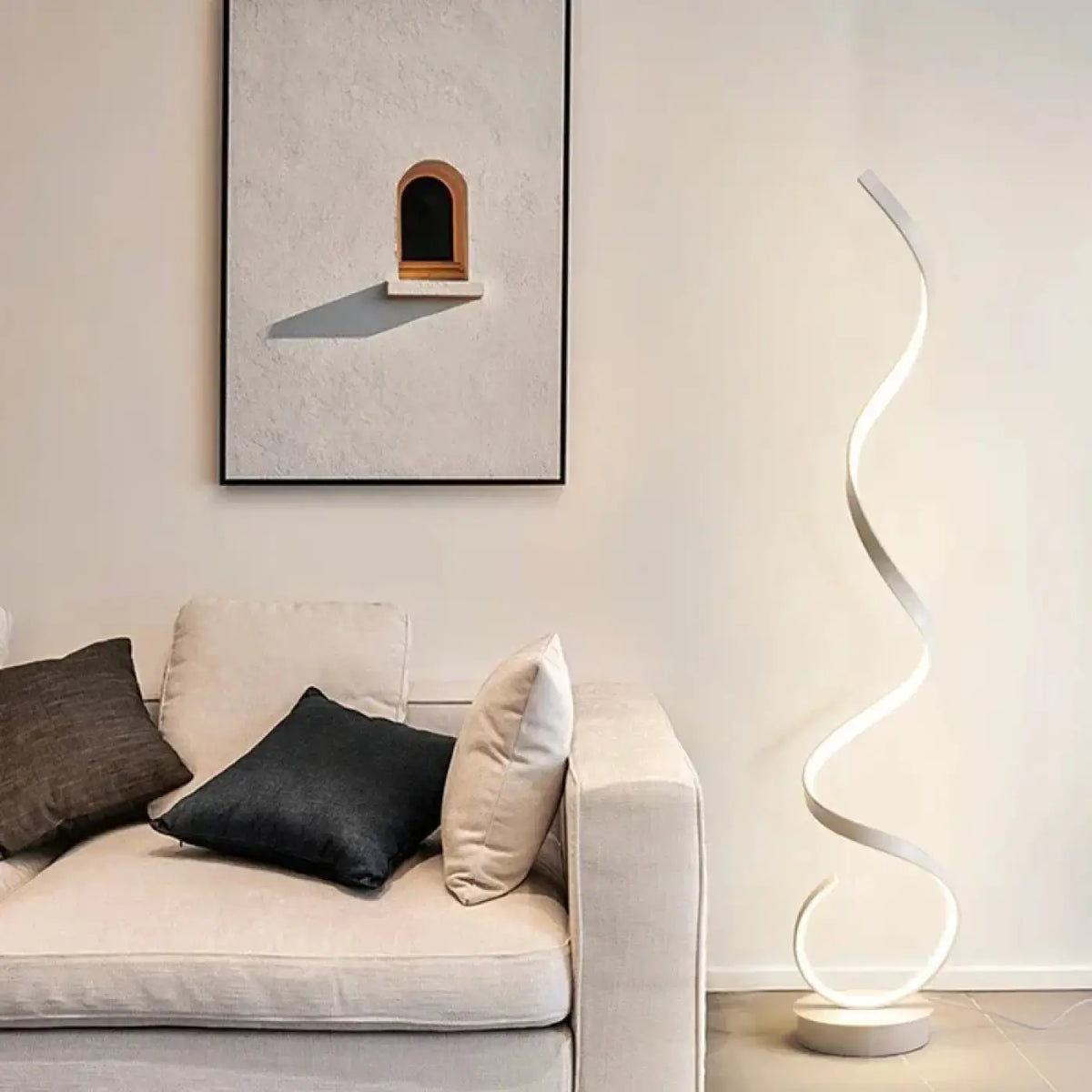 Lampadaire LED ondulé minimaliste, noir ou blanc, blanc