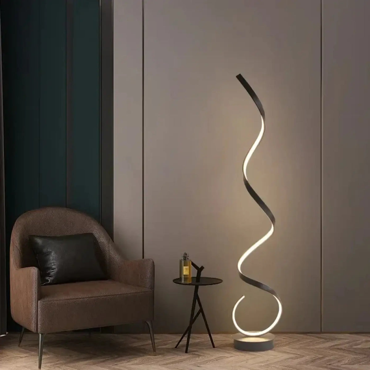 Lampadaire LED ondulé minimaliste, noir ou blanc, noir