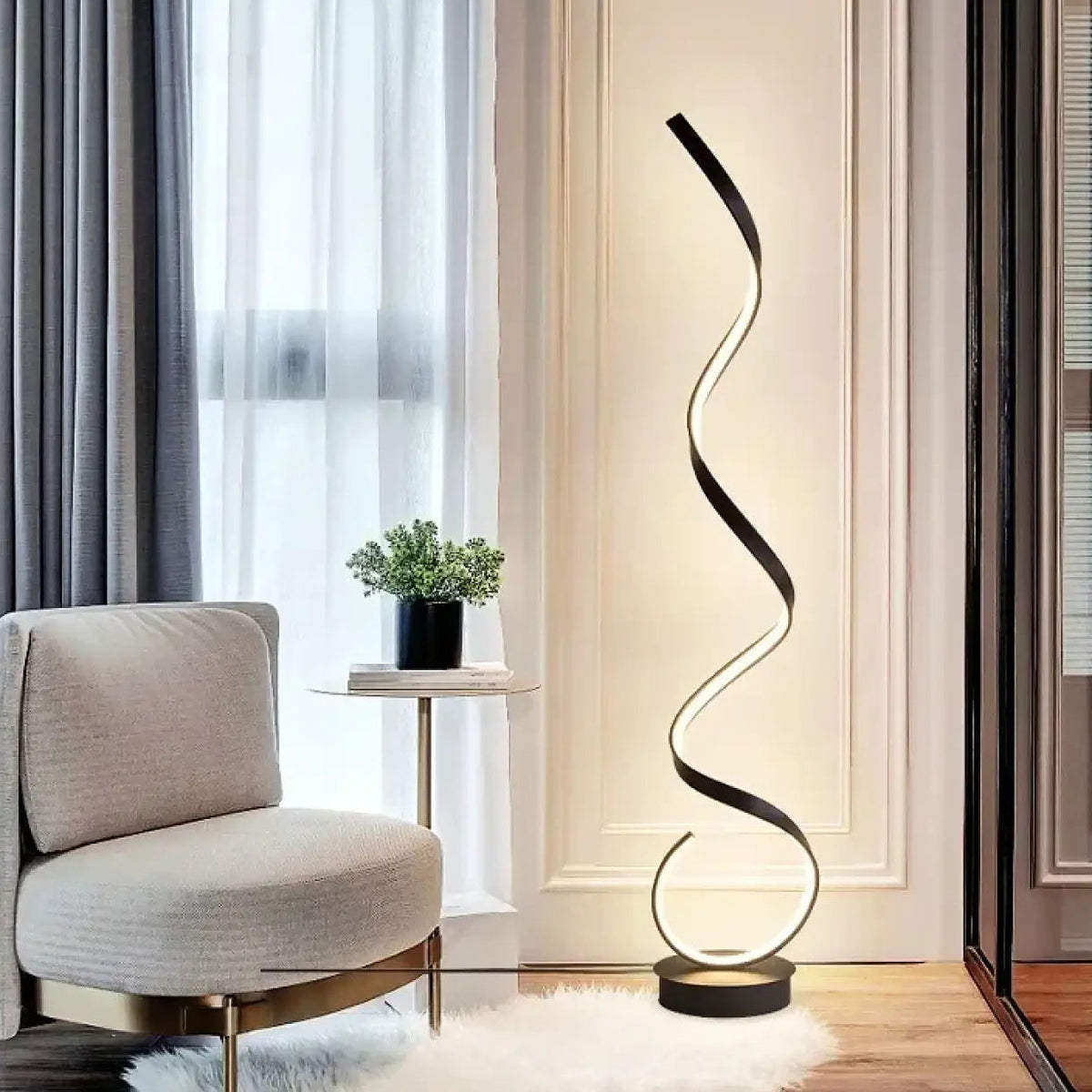 Lampadaire LED ondulé minimaliste, noir ou blanc