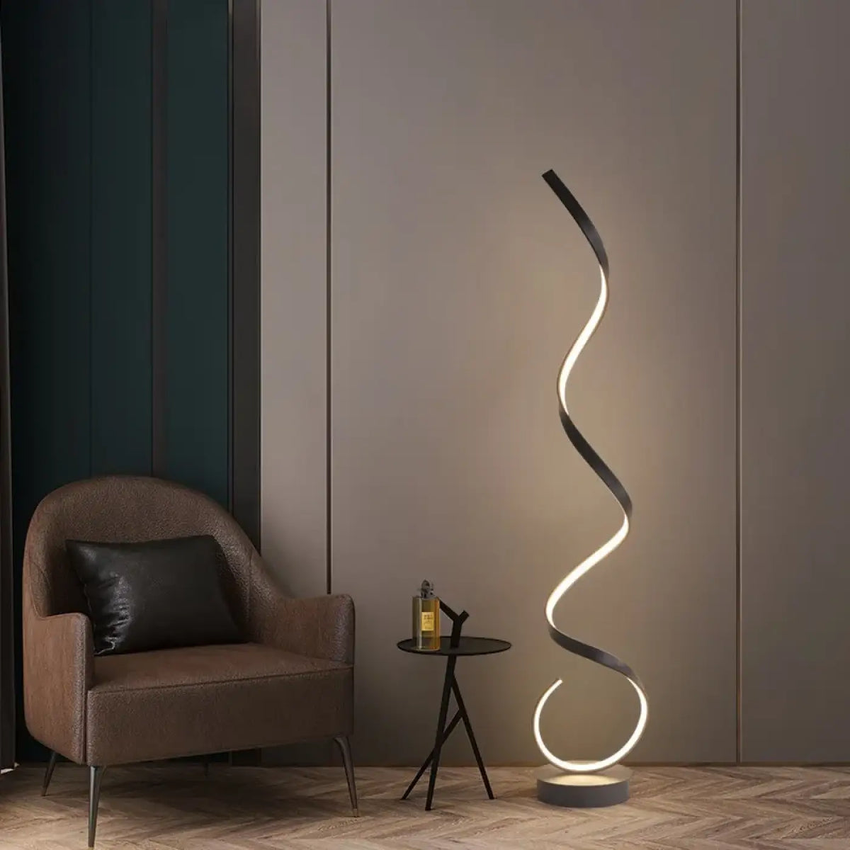 Lampadaire LED sculptural, noir ou blanc, lumière au choix