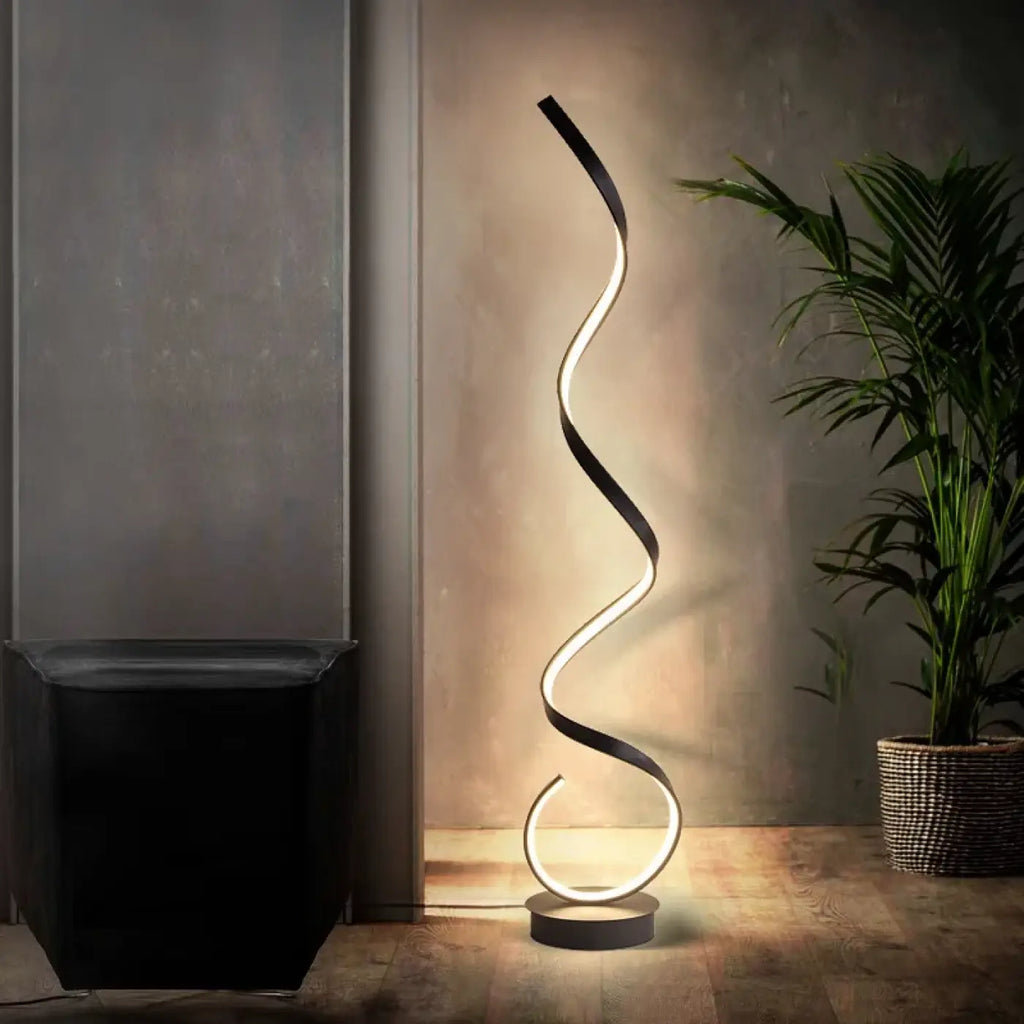 Lampadaire LED sculptural, noir ou blanc, lumière au choix