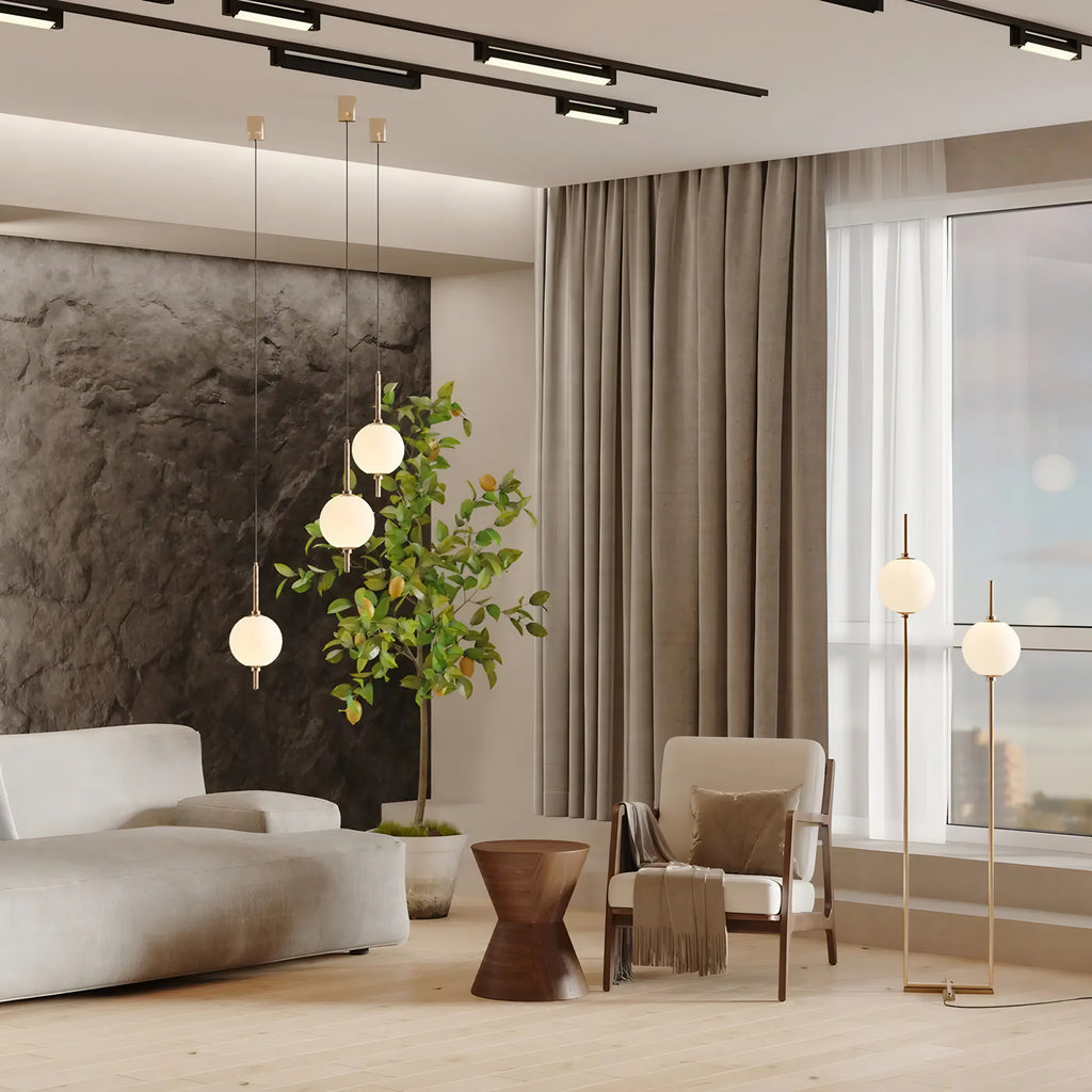 Lampadaire LED à deux globes en verre, 150 cm, noir ou doré