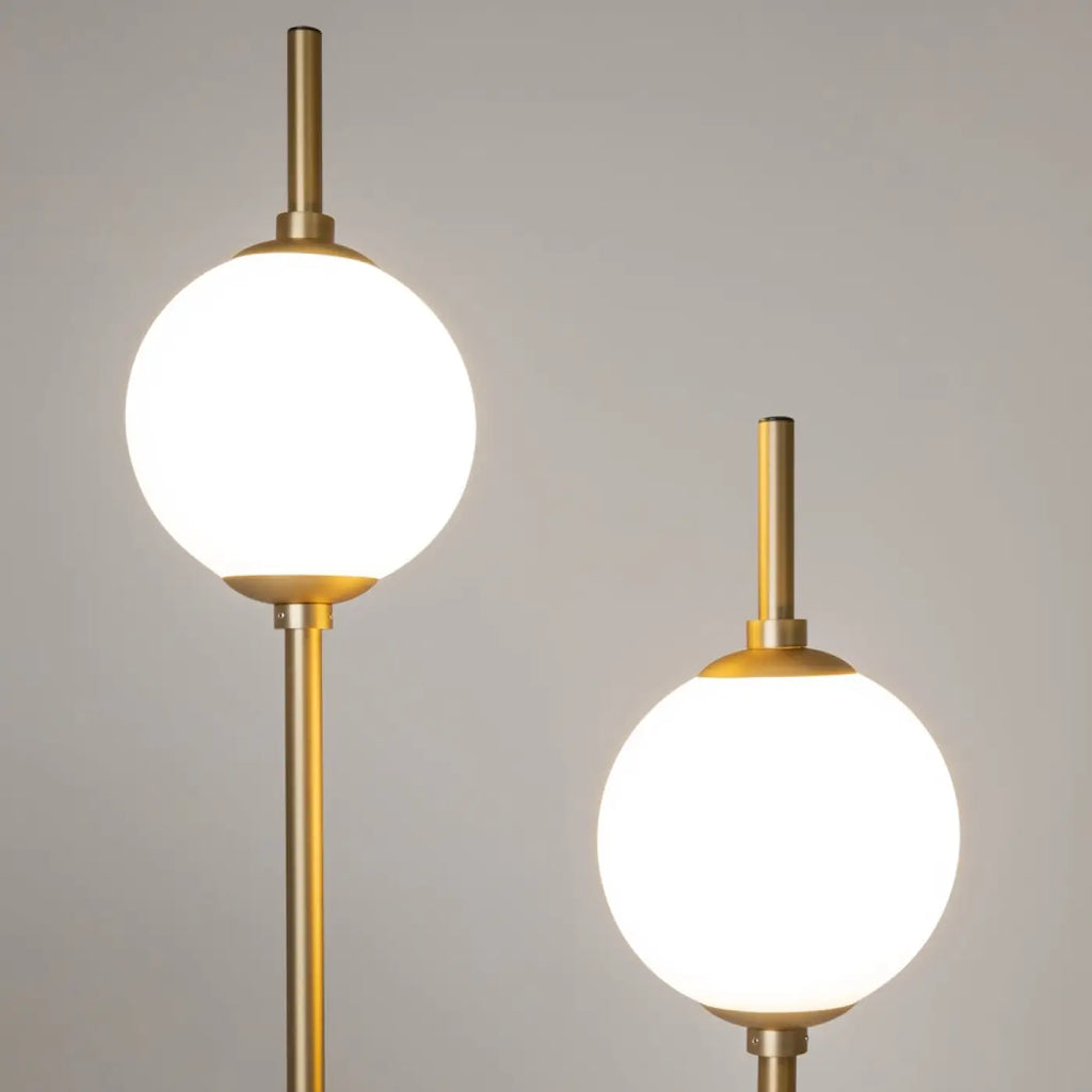 Lampadaire LED à deux globes en verre, 150 cm, noir ou doré