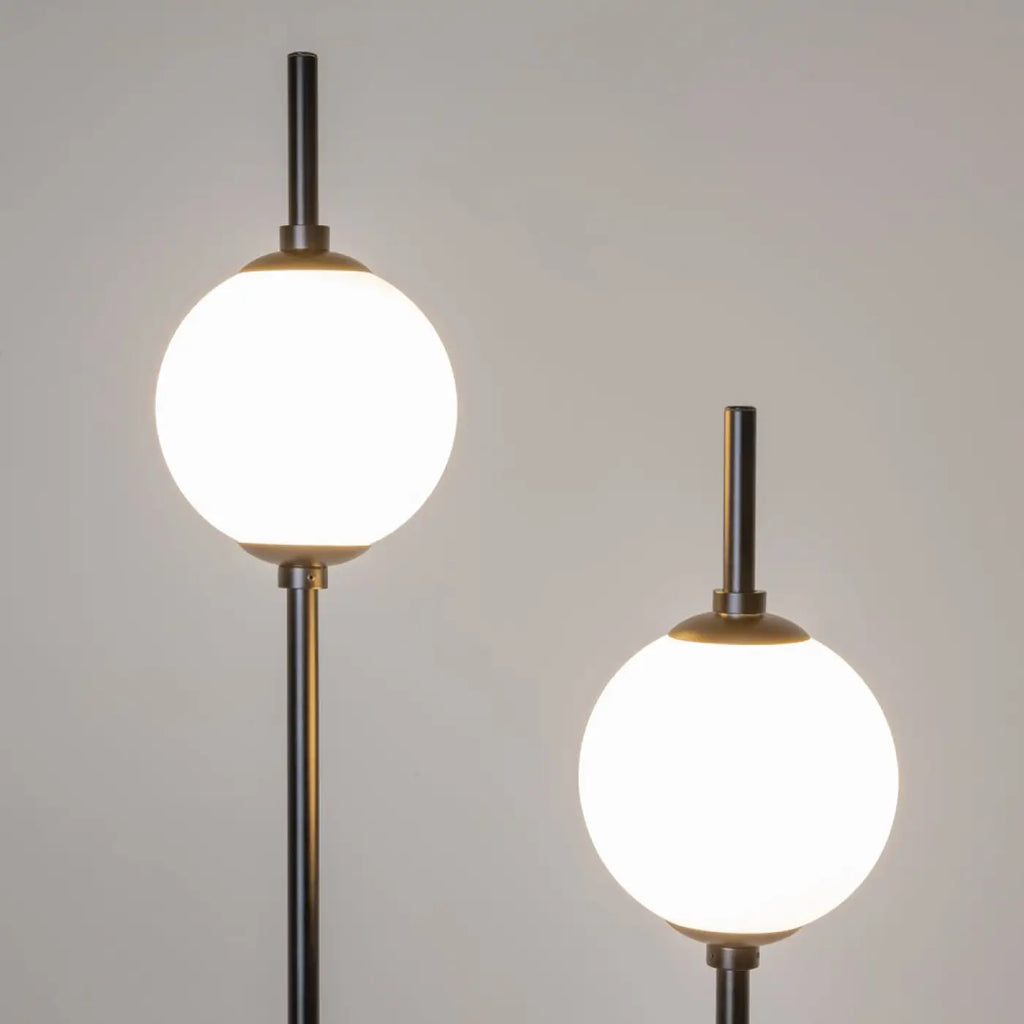Lampadaire LED à deux globes en verre, 150 cm, noir ou doré