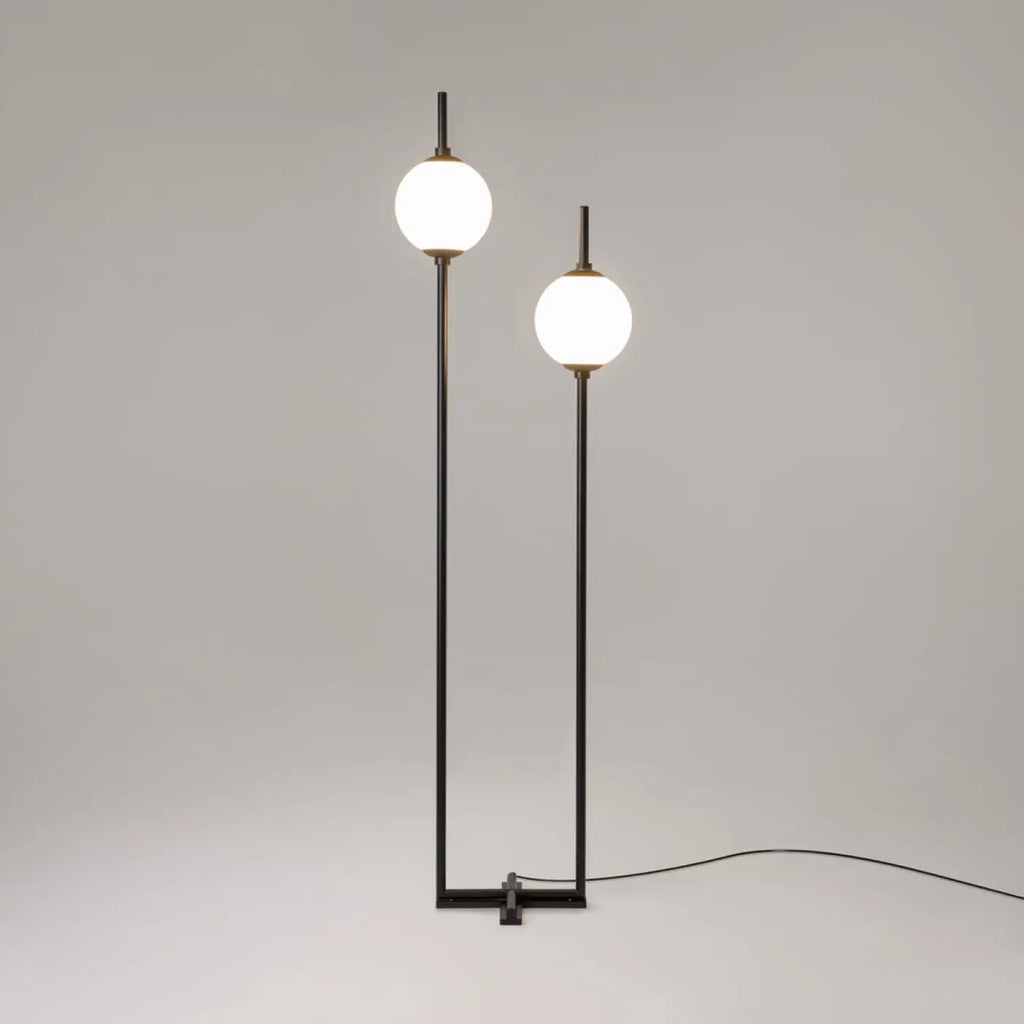 Lampadaire LED à deux globes en verre, 150 cm, noir ou doré, noir