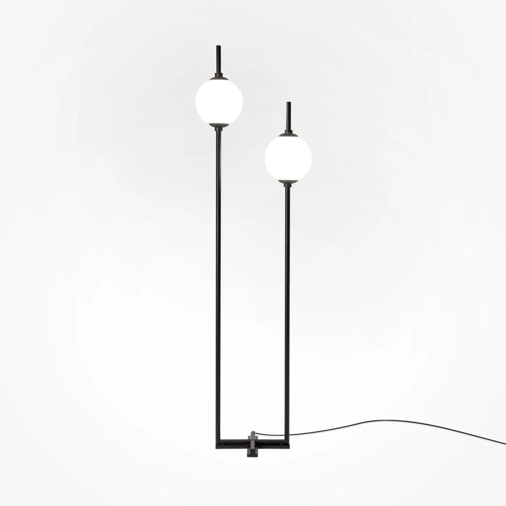 Lampadaire LED à deux globes en verre, 150 cm, noir ou doré