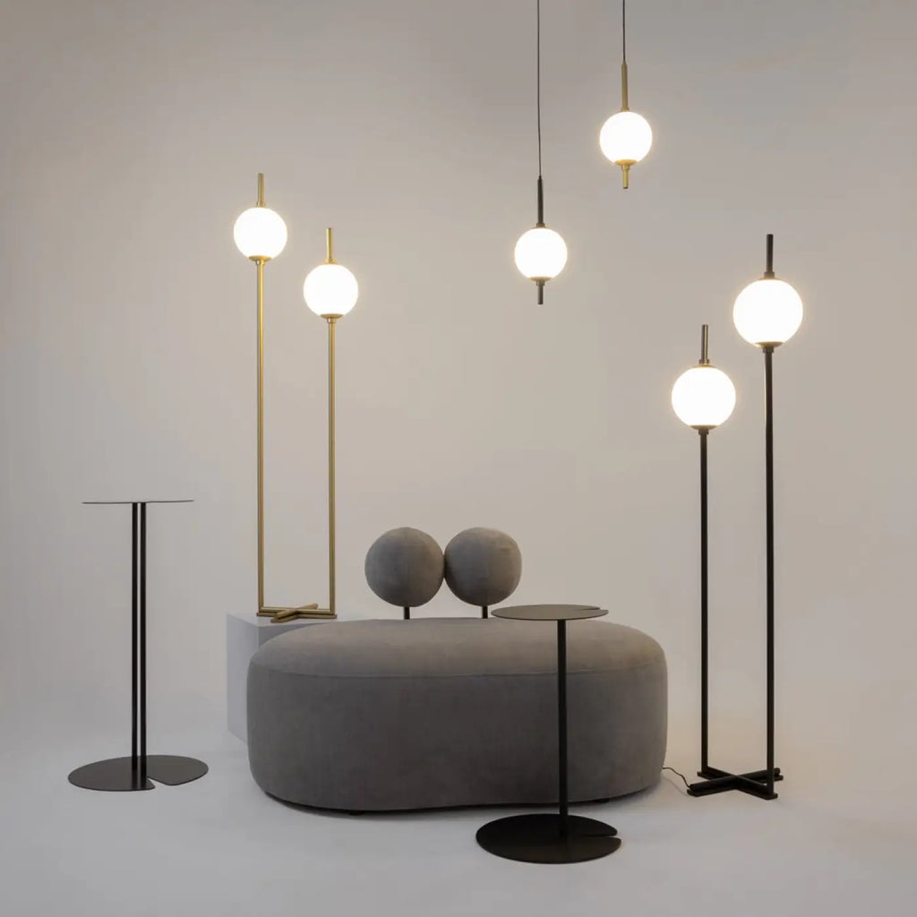 Lampadaire LED à deux globes en verre, 150 cm, noir ou doré