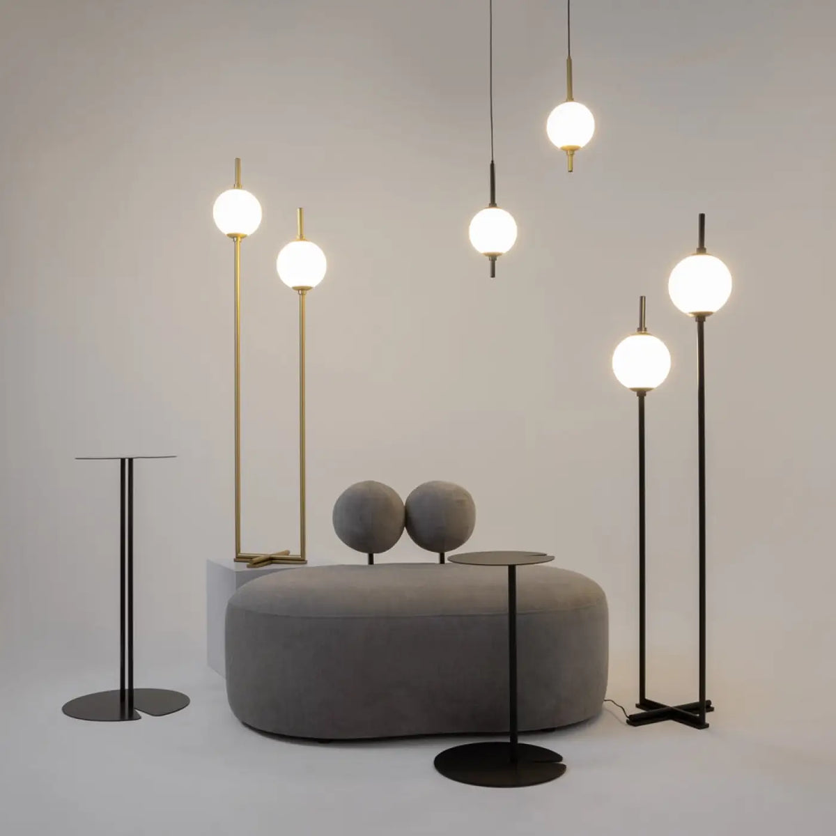 Lampadaire LED à deux globes en verre, 150 cm, noir ou doré